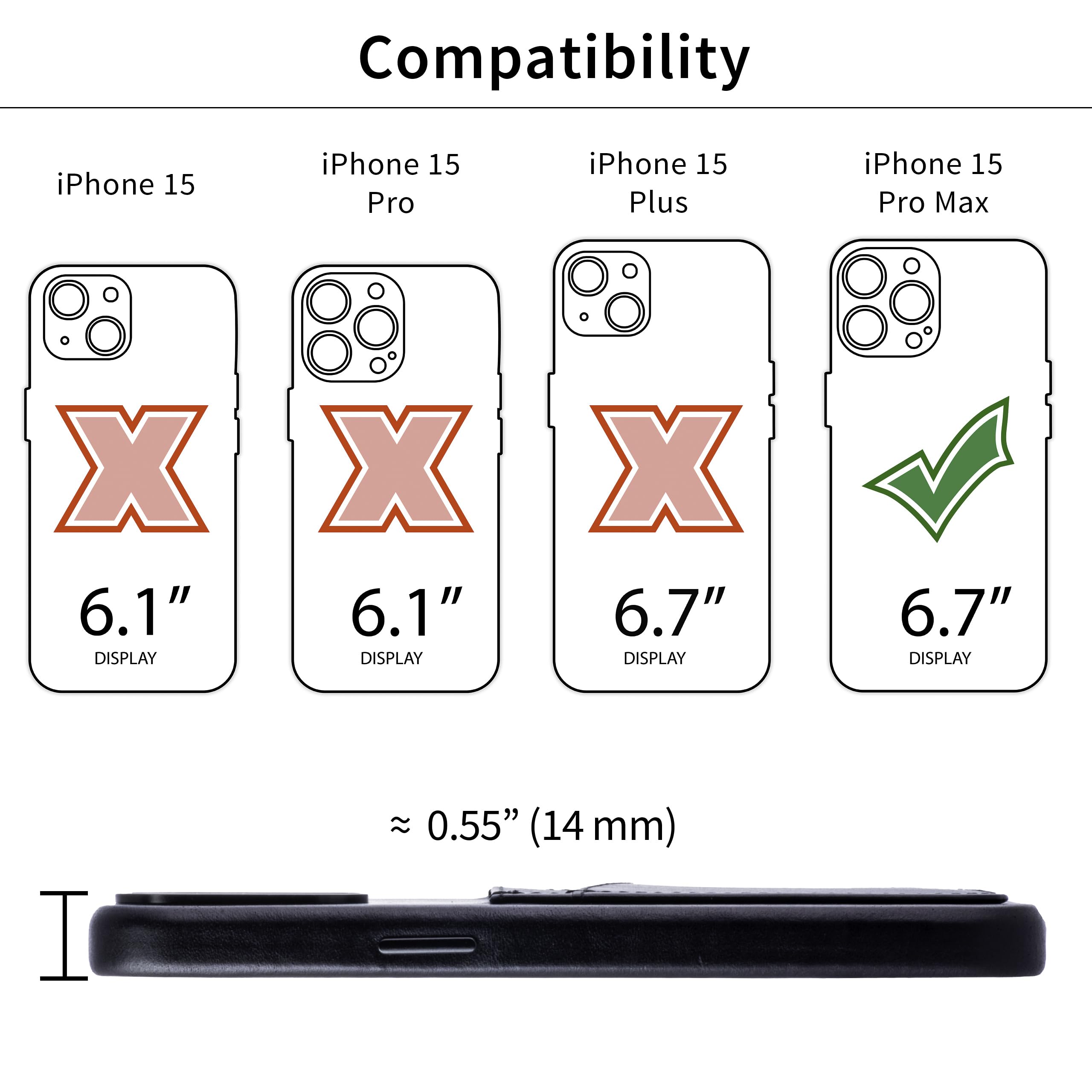 Dockem Funda para iPhone 15 Pro MAX de Cuero Genuino con Tarjetero Cartera, con Placa de Metal Incorporada para Montaje Magnético, 2 Bolsillos para Tarjetas de Crédito (Negro, M2GL)