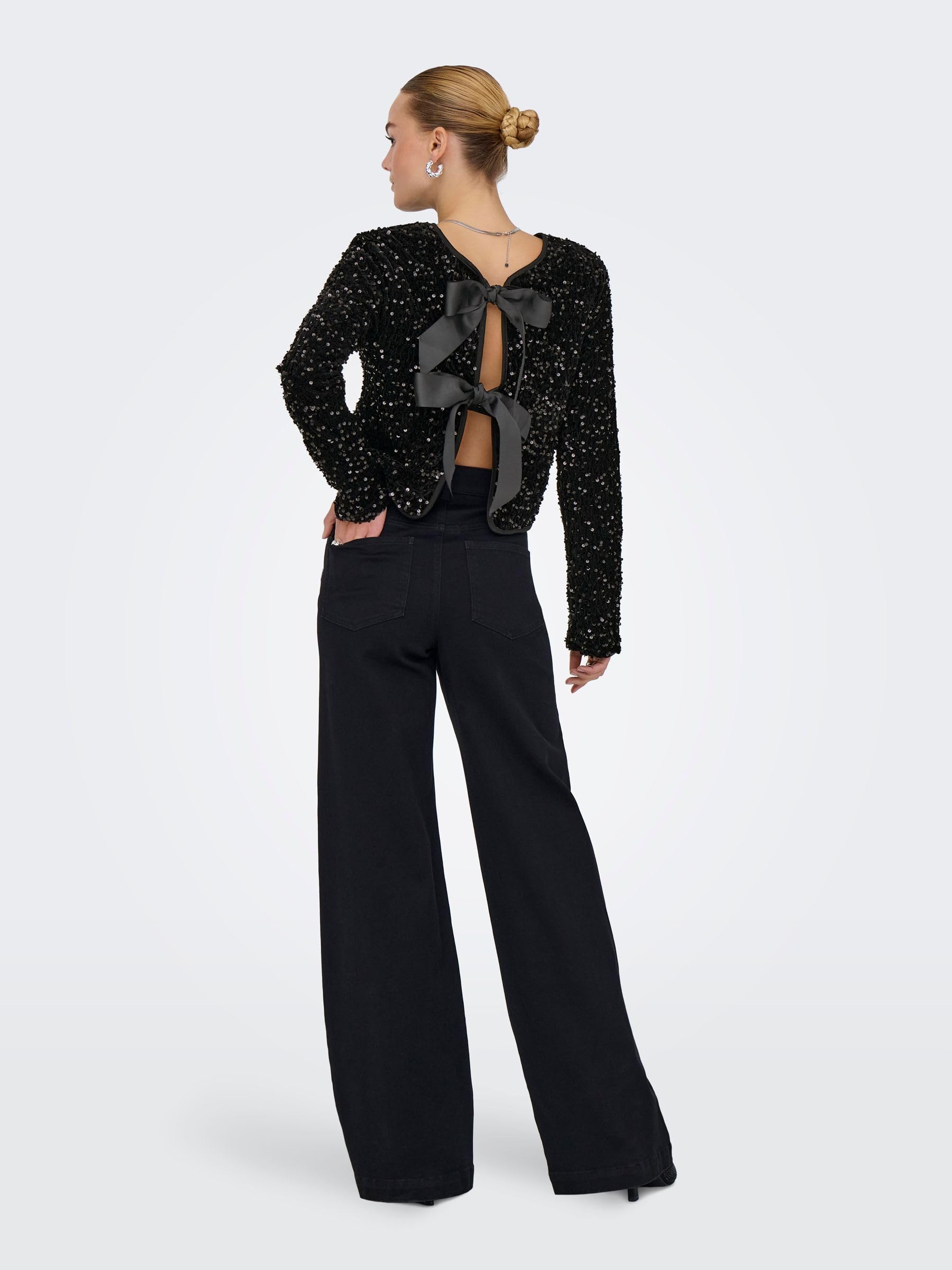 ONLY Onlanika Sequins Ls Bow Top WVN CS Femme