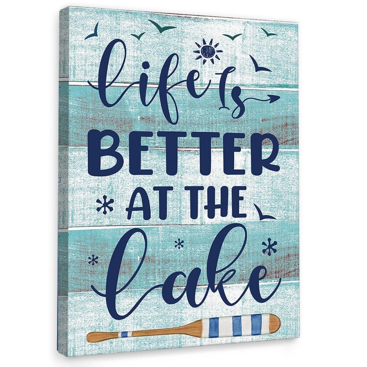 TAMDDBPJD Vintage Lake House Wall Decor - Life is Better at the Lake Canvas Art Print with Distressed Finish, Ideal for Cabin, Camper, or Cottage Interior Design(Framed,16x24inch(40x60cm))