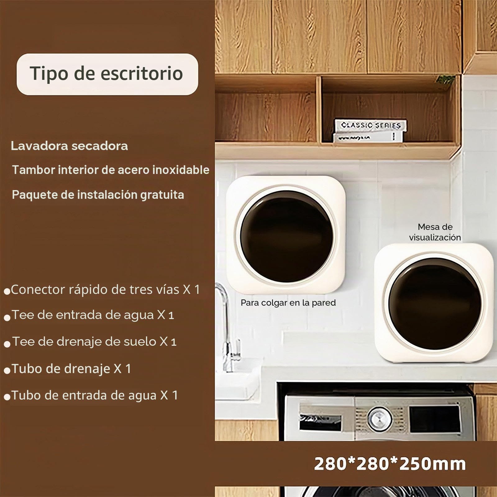 Combo de Lavadora y Secadora Portátil Mini 2 en 1, Mini Lavadora con Panel de Control LCD, Secadora Compacta con Tambor de Acero Inoxidable, para Ropa Pequeña, Ropa Interior y Calcetines,Desktop