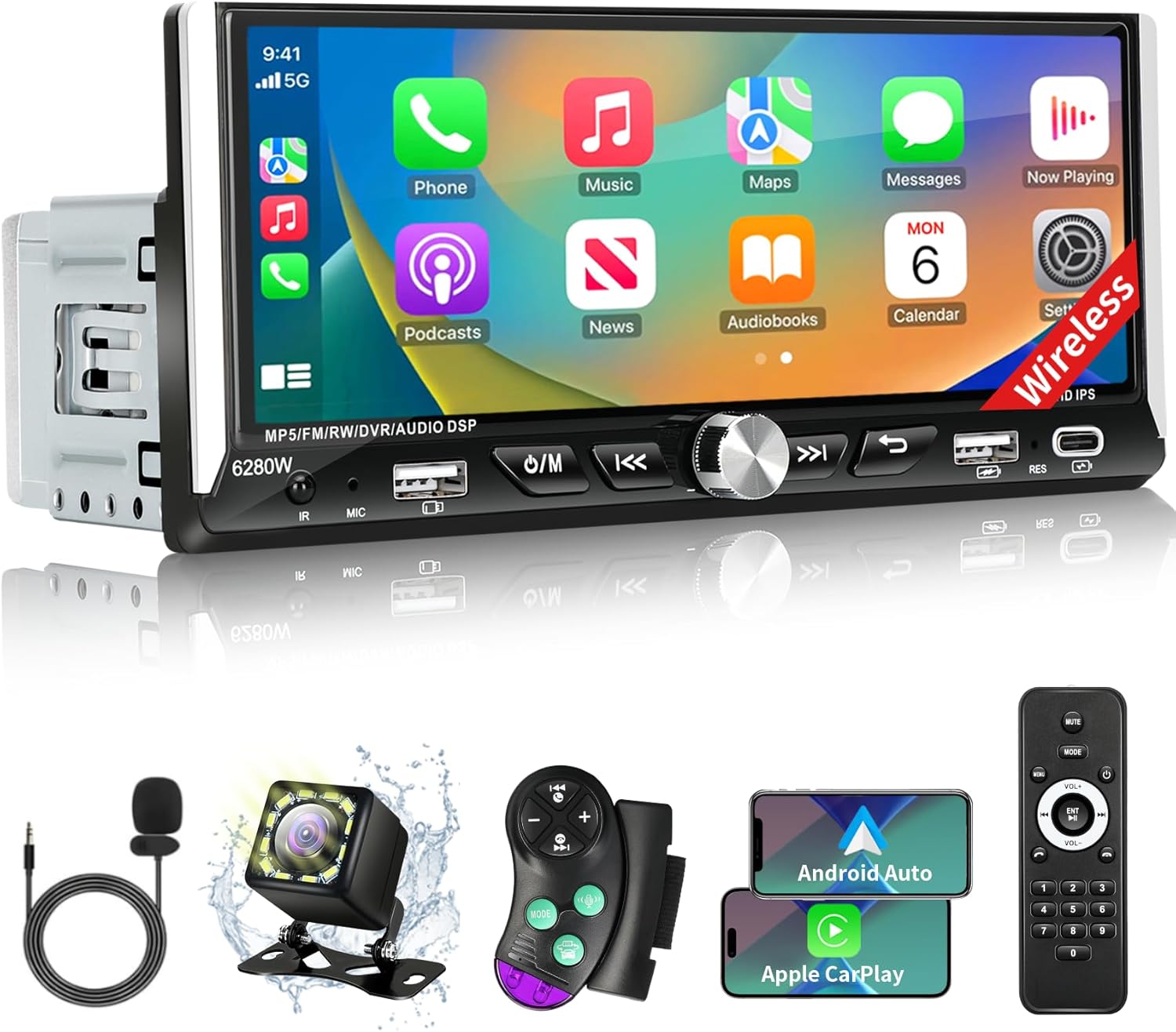 Single Din Car Stereo with Wireless...