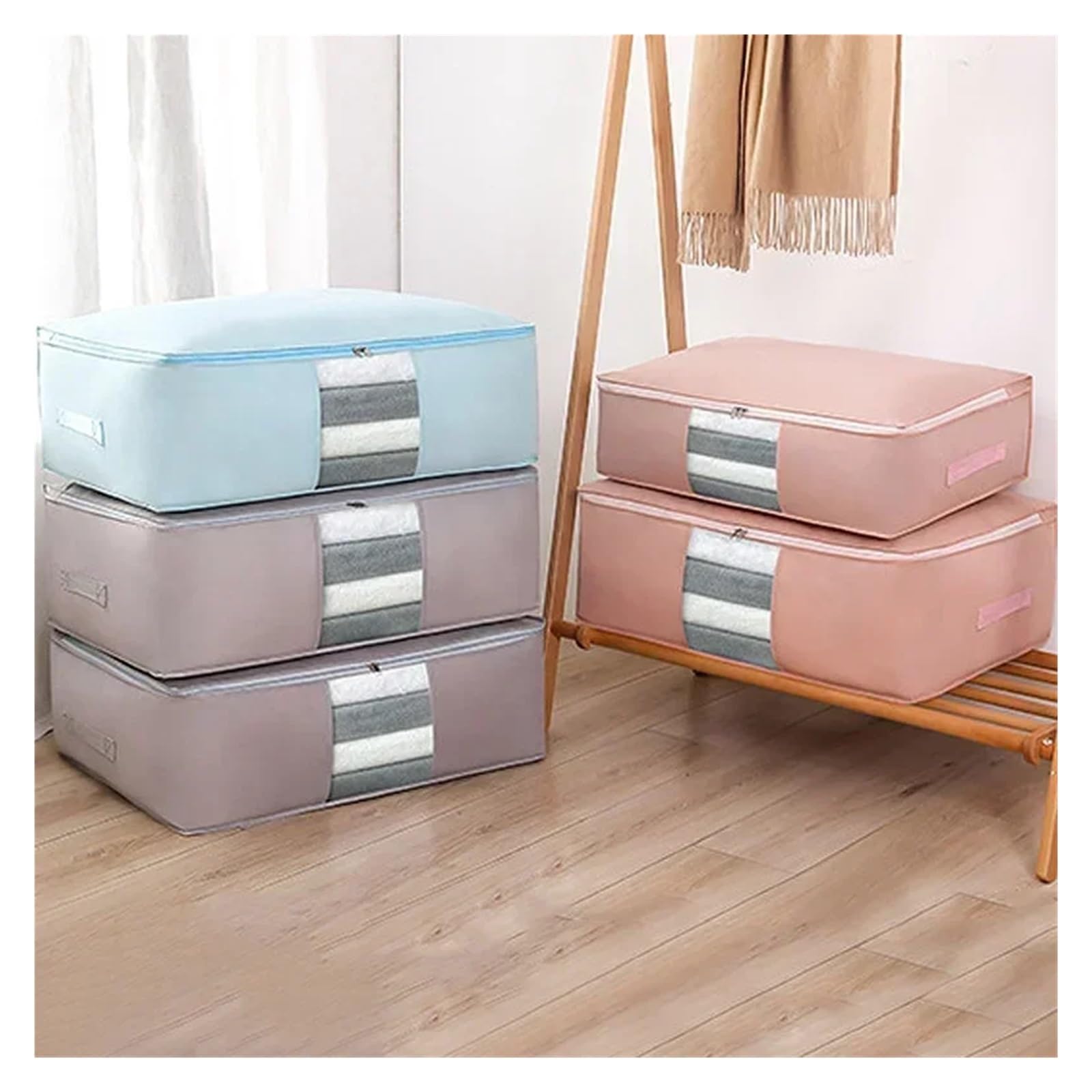 Caja Bajo Cama Bolsa Plegable for Guardar Ropa, Organizador de Ropa no Tejida, Organizador de Armario, Almohada, edredón, Manta, Bolsa, Organizador for el hogar(Beige,3pcs S M L)