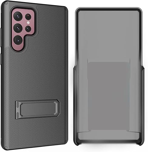 Miniatura 3 de Funda compatible con Samsung Galaxy S22 Ultra 5G (solo tamaño de pantalla de 6.8 pulgadas). Combo de funda híbrida de doble capa y funda de clip