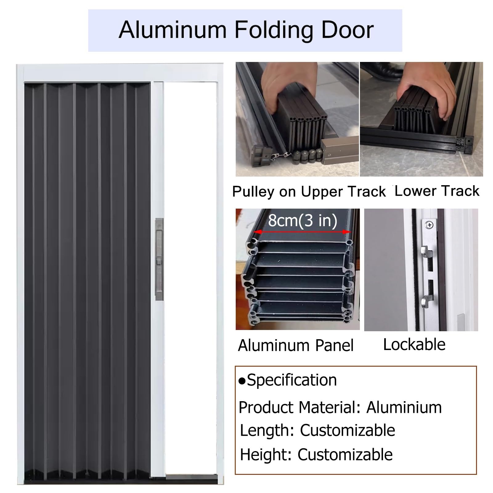 Schiebetür Falttür falttüren innentüren Falt Akkordeon Schiebetür Für Tür Und Wohnzimmer, Weißer Türrahmen Und Graues Aluminiumpaneel, Groß 61 66 70 80 90 100 120 140 160 180 200 CM ( Color : WxH , Si