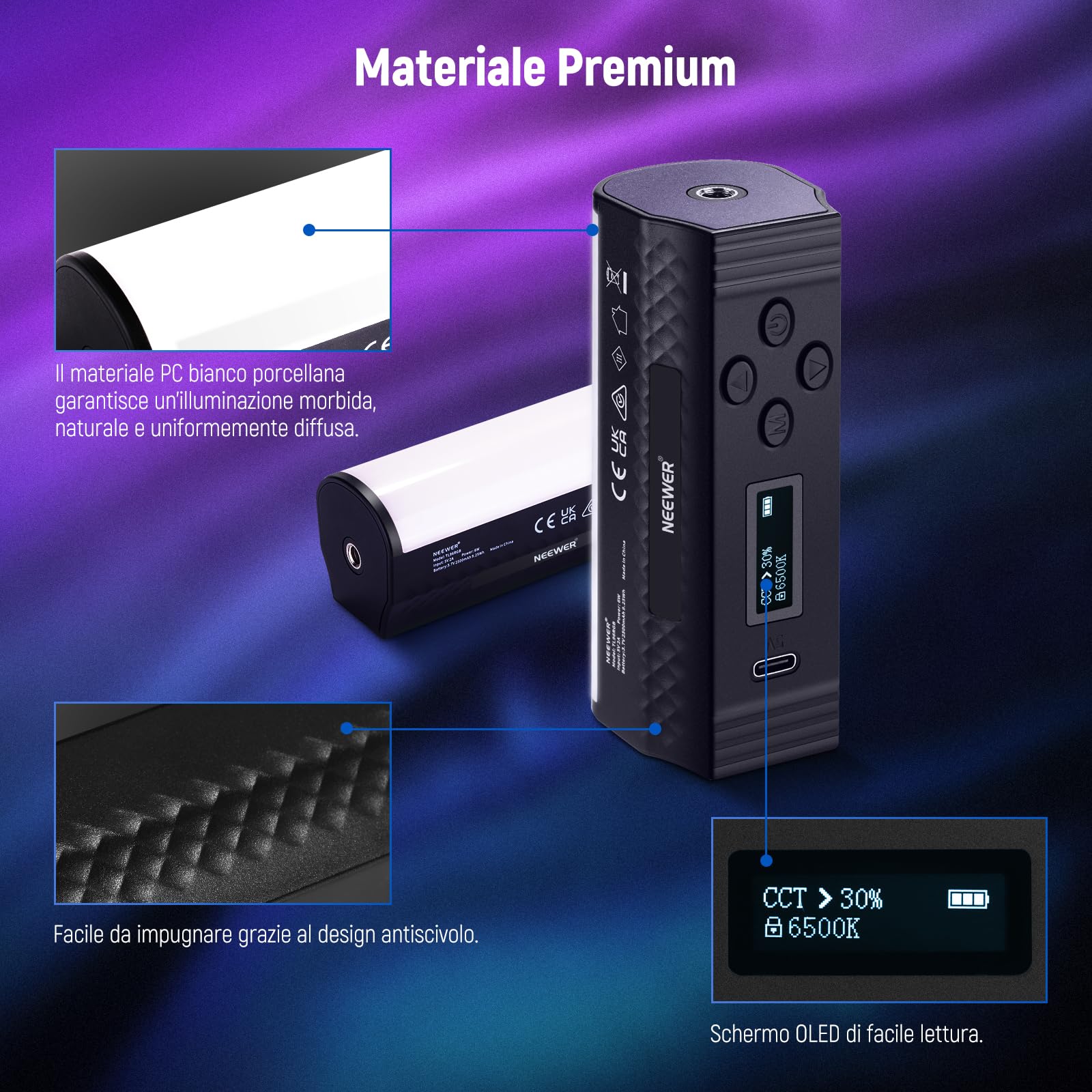 NEEWER BASICS Barra Luminosa Magnetica Portatile, Mini Luce Tubo LED RGB a 360°, Batteria 2500mAh, Dimmerabile 2500K-8500K, Light Stick per Studio Fotografia Riprese Streaming TikTok YouTube, TL96RGB