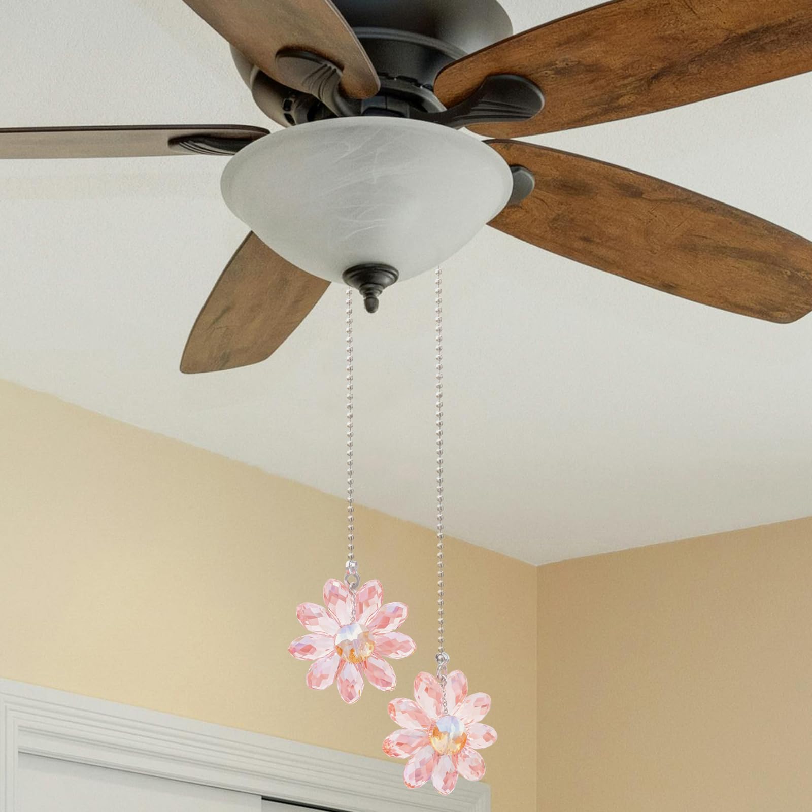 Crystal Ceiling Fan Pull Chains - Pink Flower Pendants -5