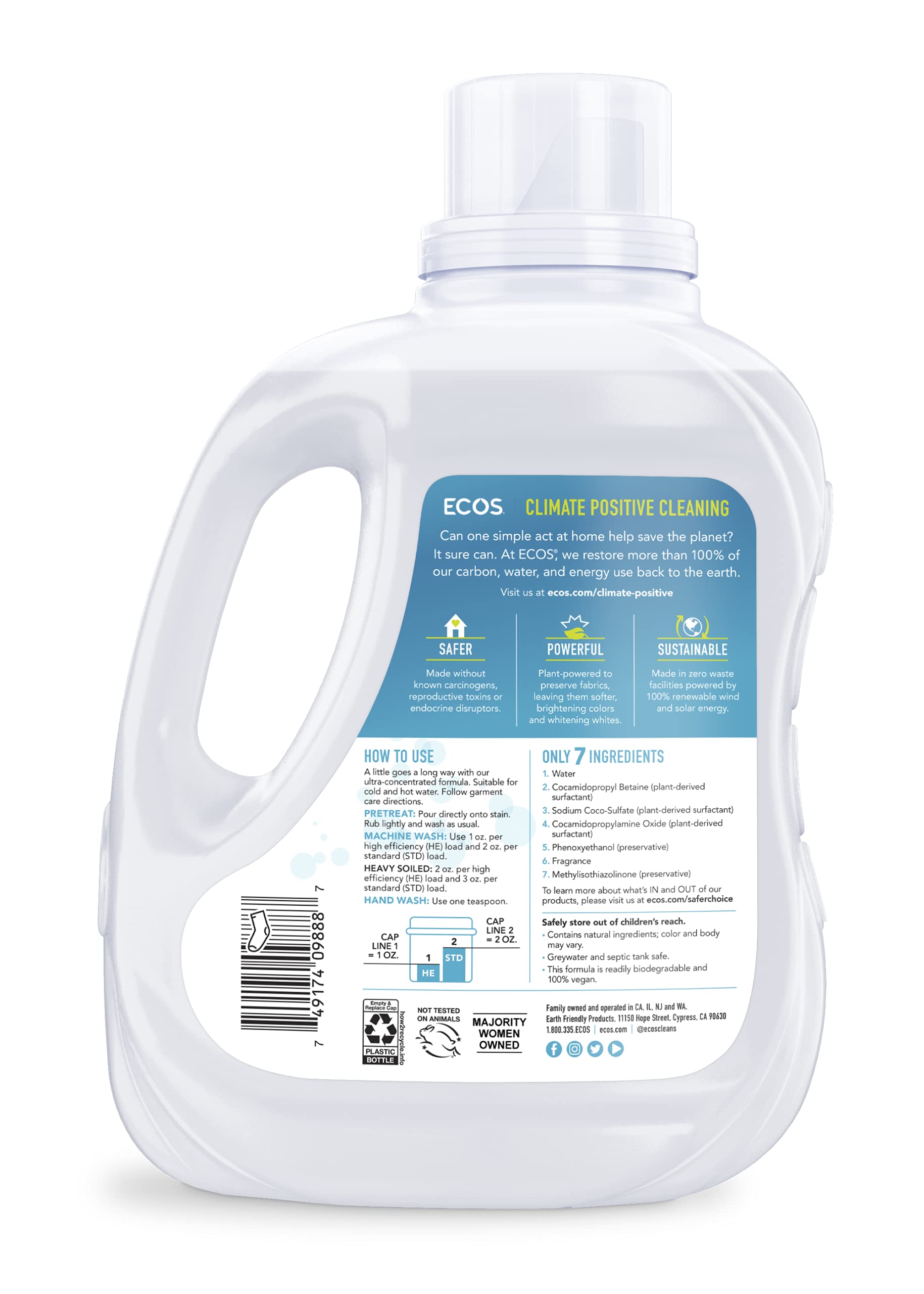 ECOS?« Hypoallergenic Laundry Detergent, Magnolia Lily, 200 Loads, 100oz Bottle by Earth Friendly Products 100 Fl Oz (Pack of 2)