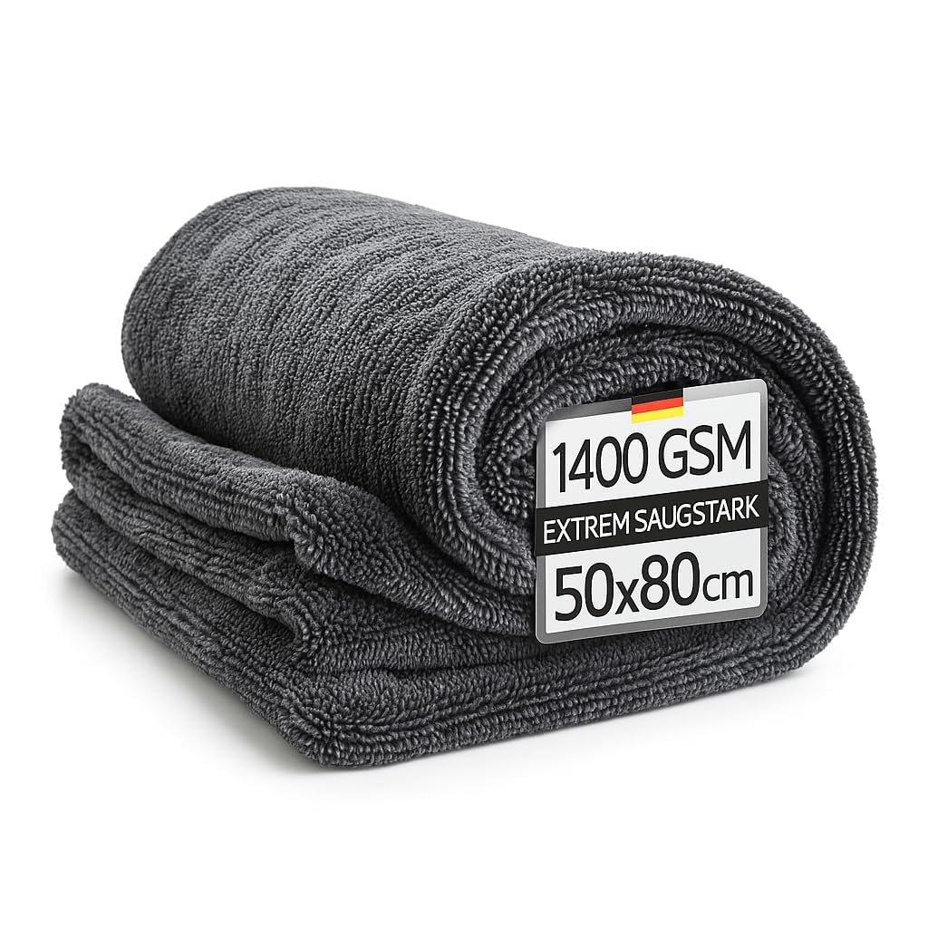 Kemes Mikrofasertücher Auto XXL Ultra saugstark mit 1400 GSM Heavyweight Grau 50x80cm Premium Microfaser Trockentuch Kratzfrei | 5-Fach Saugstark Poliertuch für Autopflege und Motorrad
