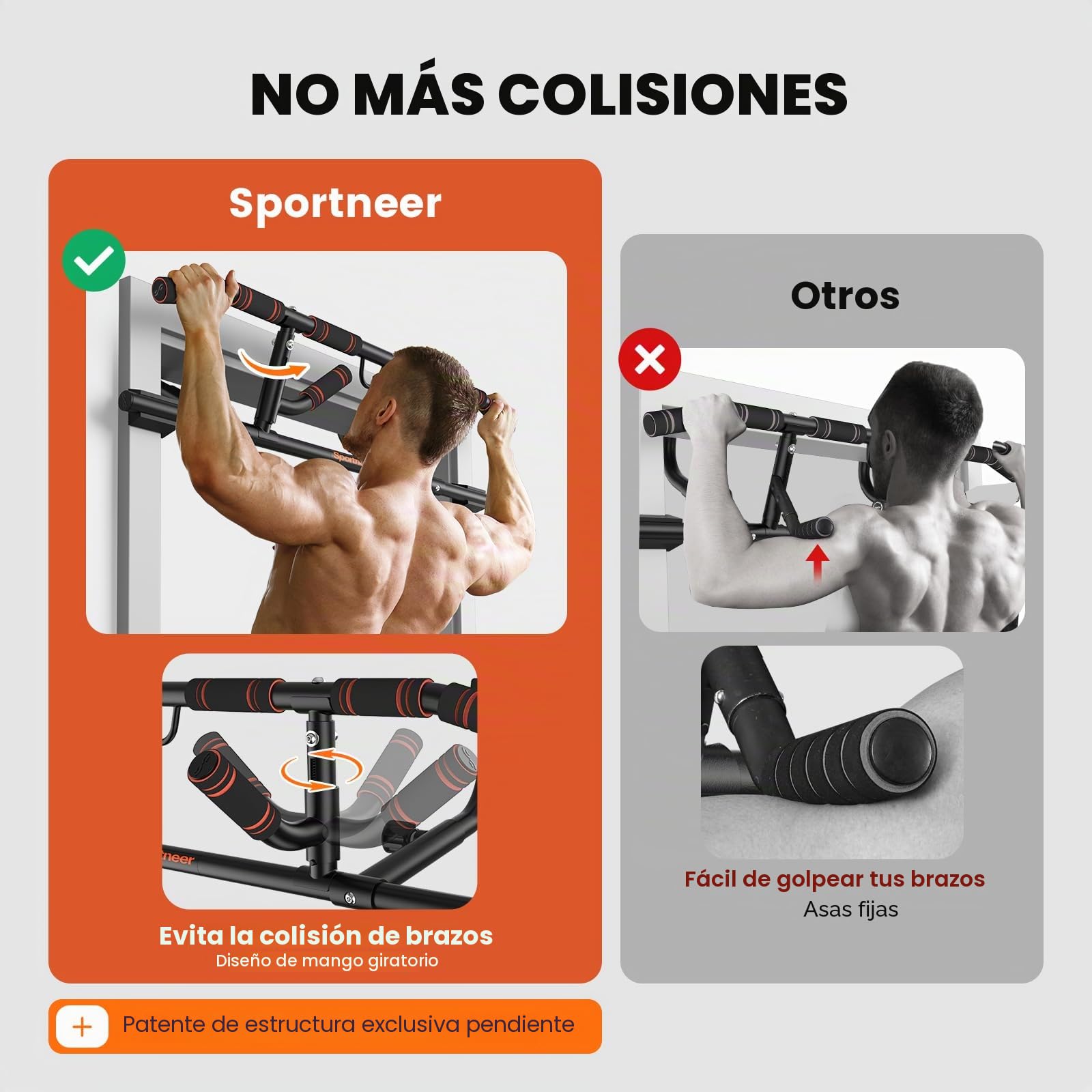 Sportneer Barra de dominadas para marco de puerta, barra de dominadas con mango plegable, barra de dominadas para entrenamiento de fuerza para la parte superior del cuerpo hasta 200 kg de capacidad