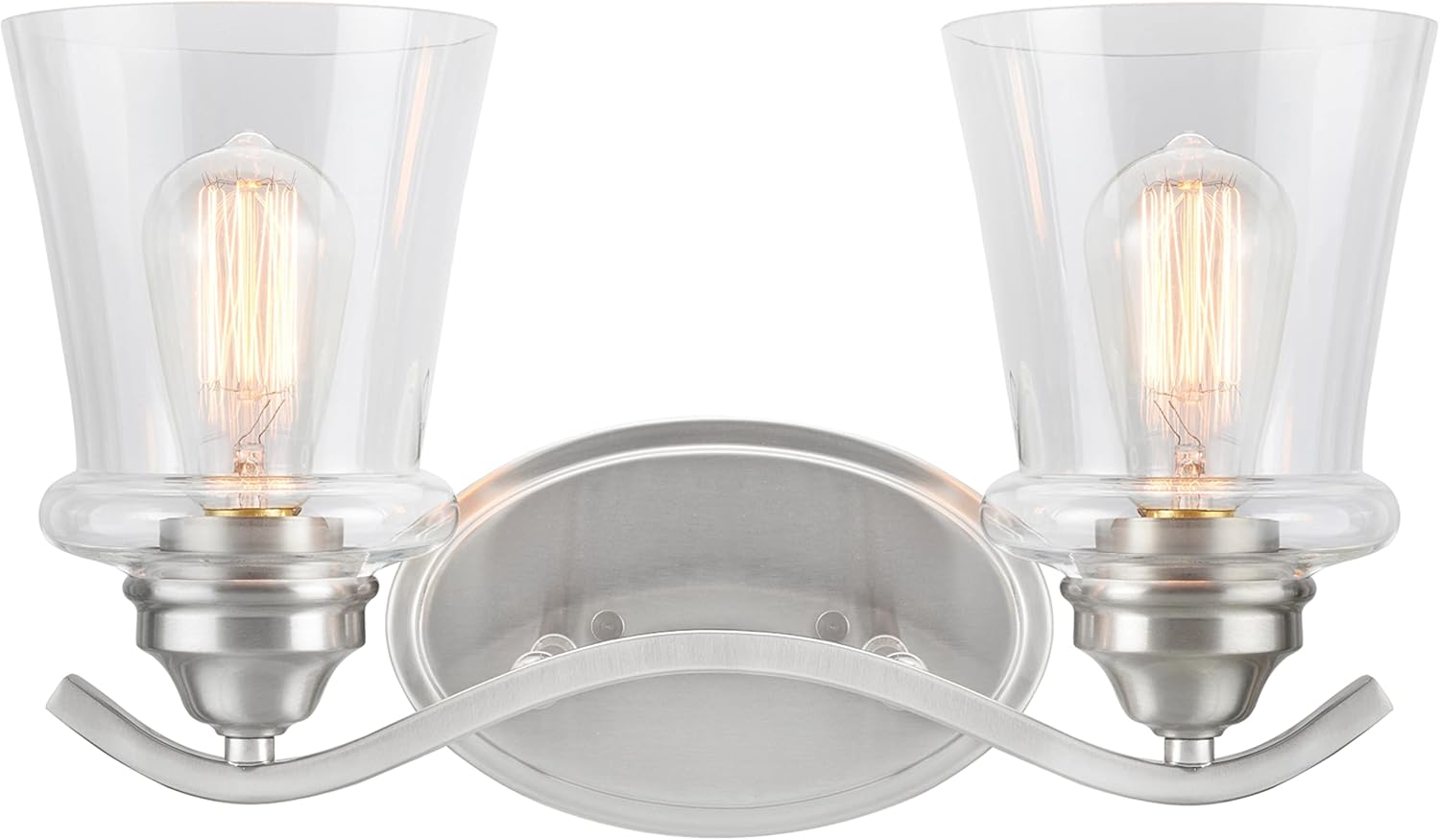 Aspen Creative 62116-1, Two-Light Metal Bathroom Vanity Wall Light Fixture, 15 1/2" Wide, Transitional Design in Satin Nickel with Clear Glass Shade