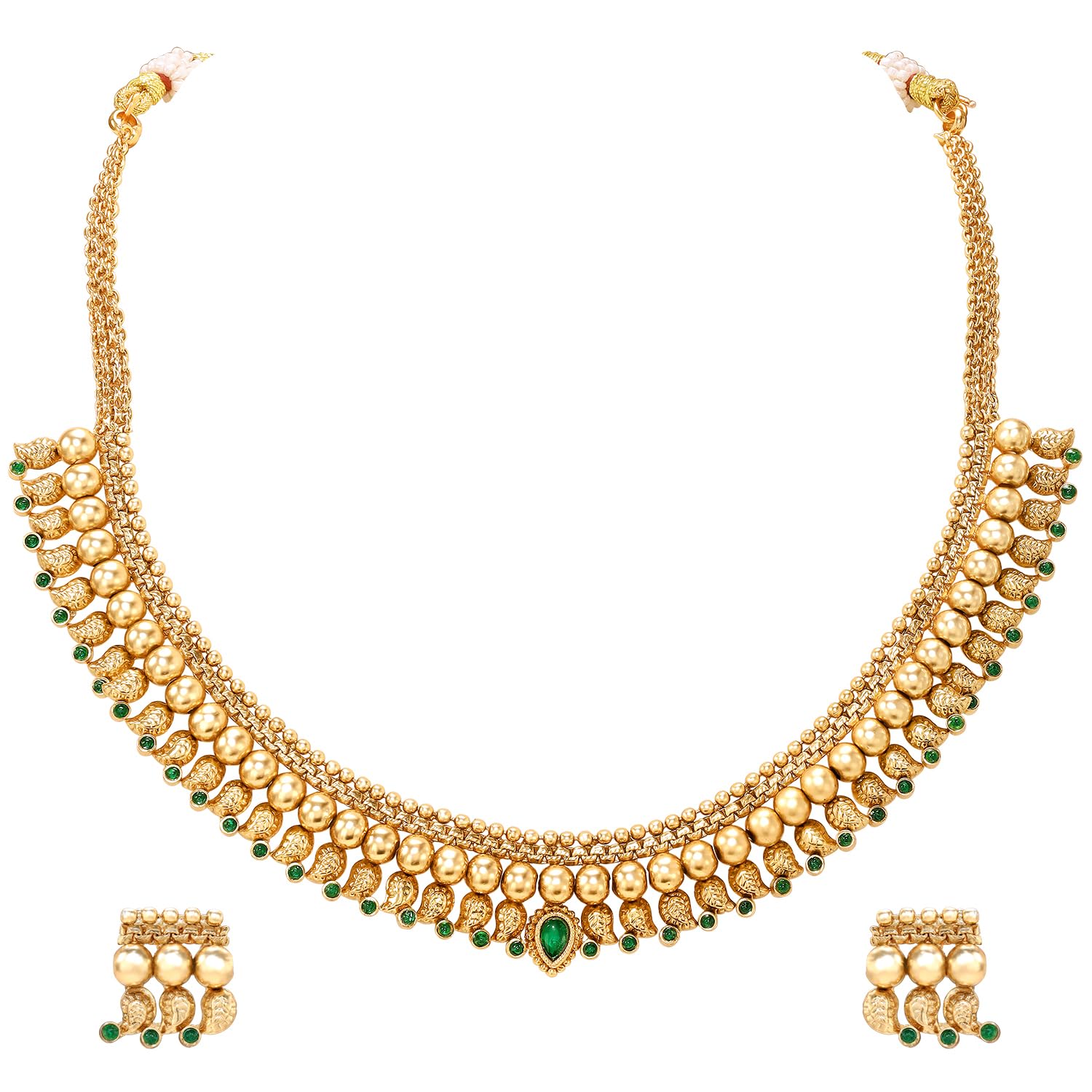 peora Ethnic Gold Plated Green Necklace Earrings Set Jewellery for Women-picture-2