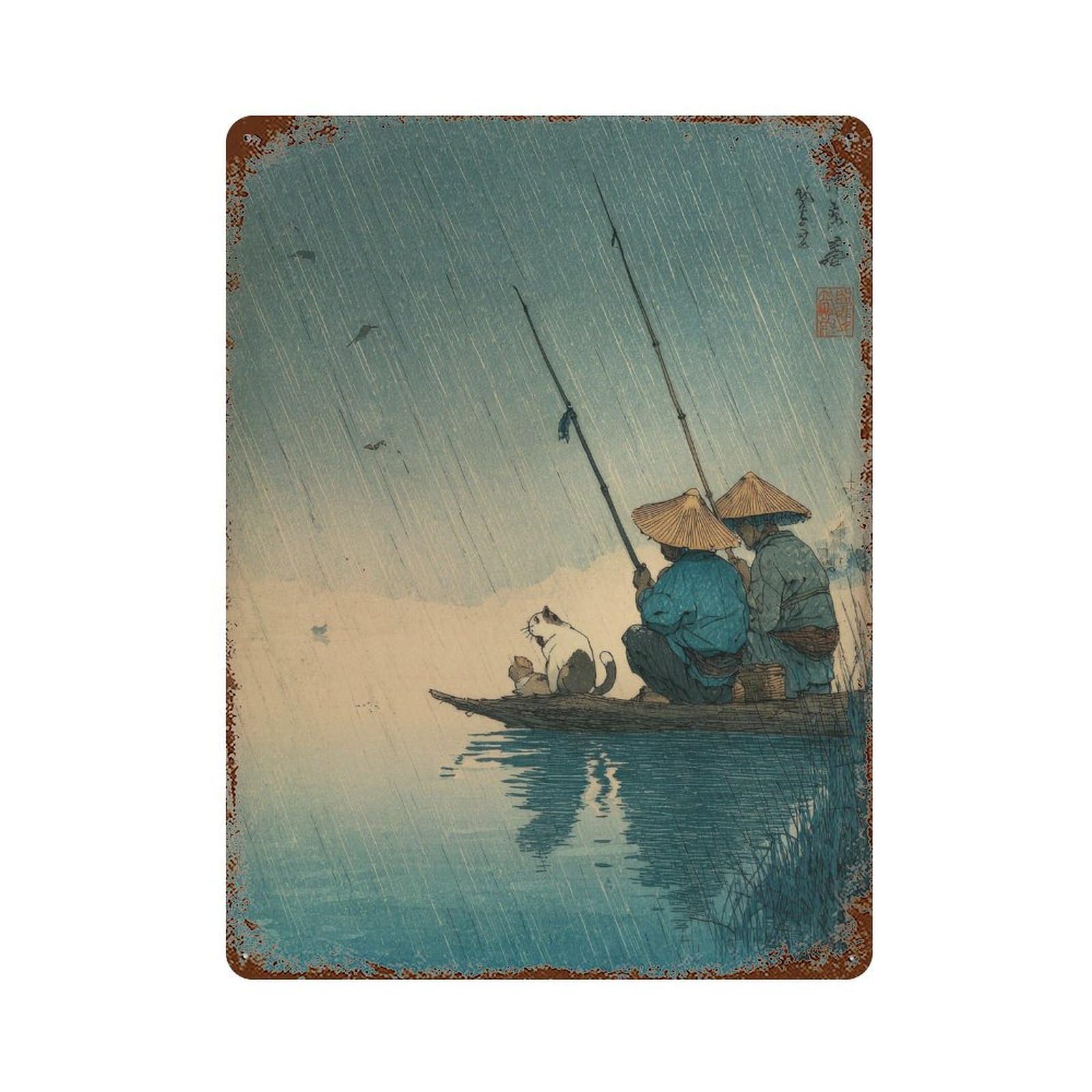 xiaoxiaoshen Fishing Scene. Ukiyo Wall Decor Art Metal Tin Poster Modern Home Decor Art Home Bar Shop Decorations Vintage Sign 40x30cm