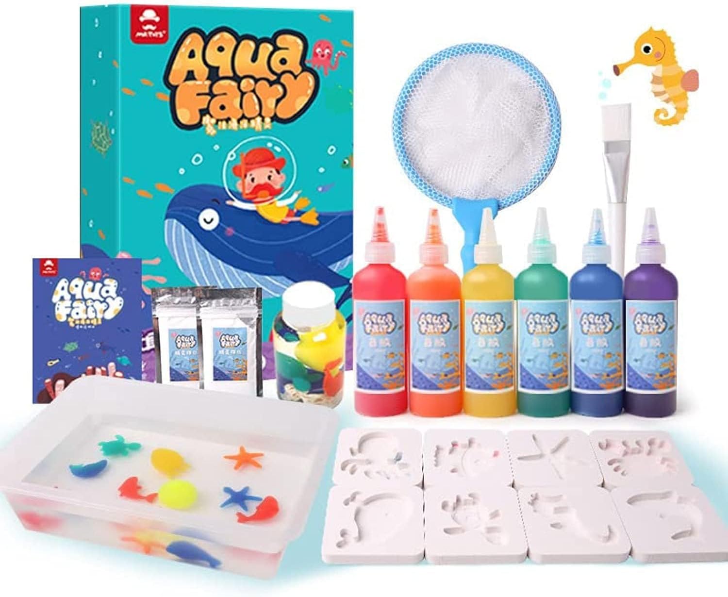 AUTOYSUR Children's Magic Water Elf Beads Toys Set, Magic Water Spirit Water Baby Puzzle Magic DIY Gel Art Craft Handmade Set Water Painting, Creative Activities (Ocean)