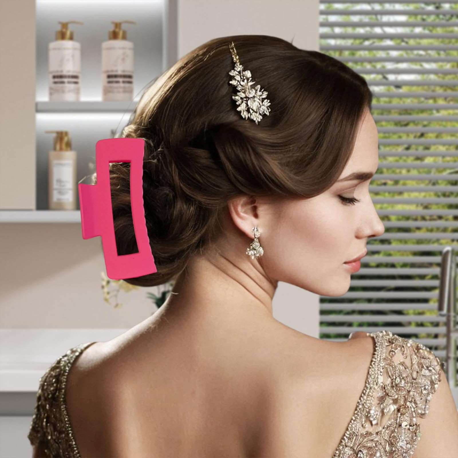 Juego de 7 piezas de spa, diadema facial y pulsera, accesorios para el cuidado de la piel, regalos de estilo universitario, accesorios para el cabello para mujeres y niñas (rosa intenso)