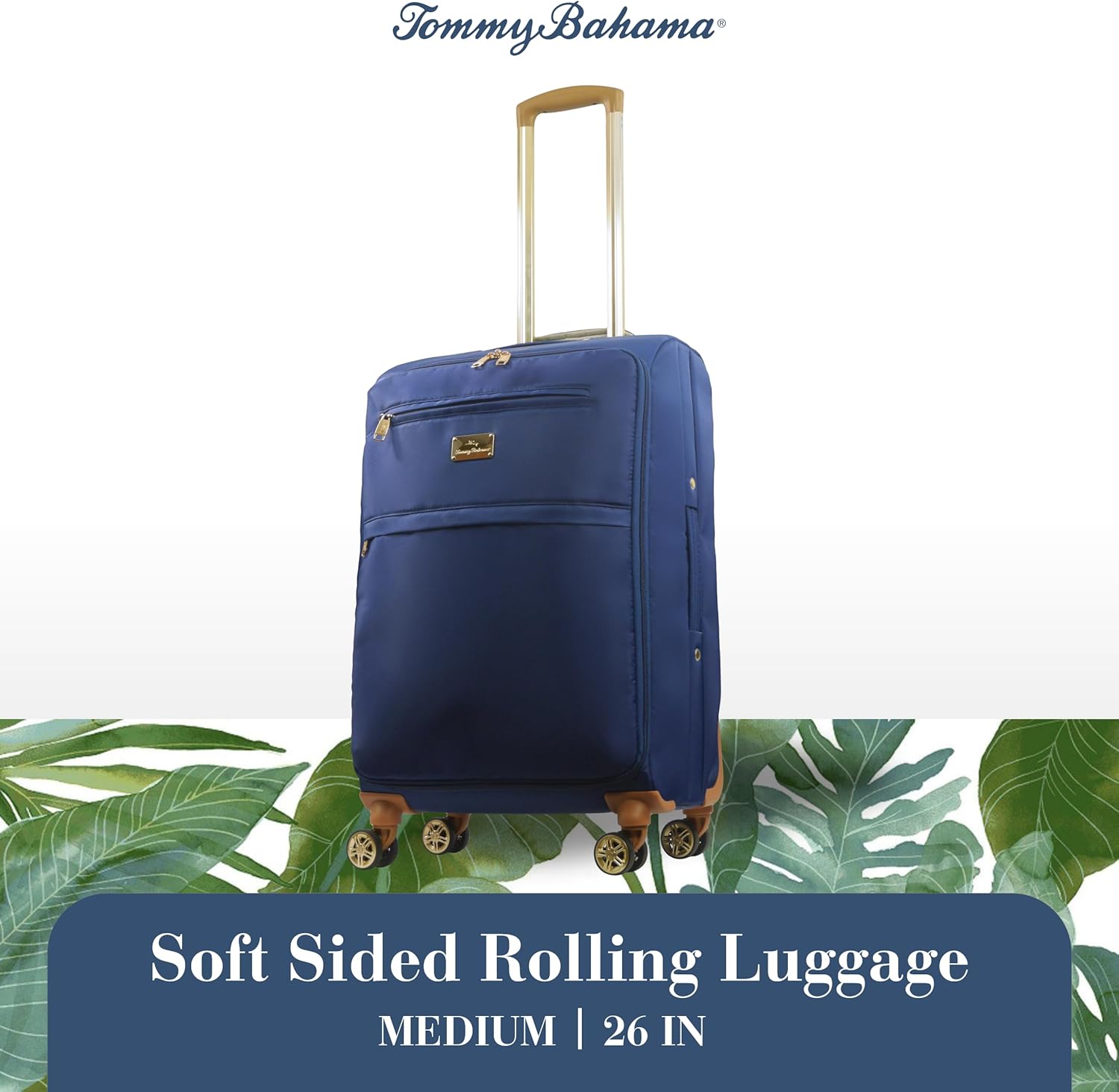 Tommy Bahama 26 Inch Rolling Luggage, Soft Sided Suitcase with Spinner Wheels, Blue - Image 2