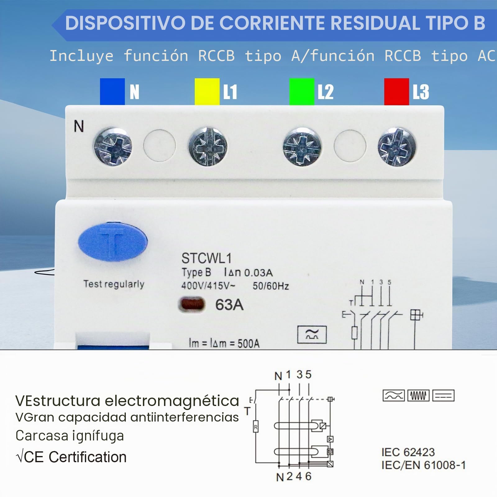 Fi Interruptor Diferencial Tipo B, Interruptor Diferencial 63A 30mA