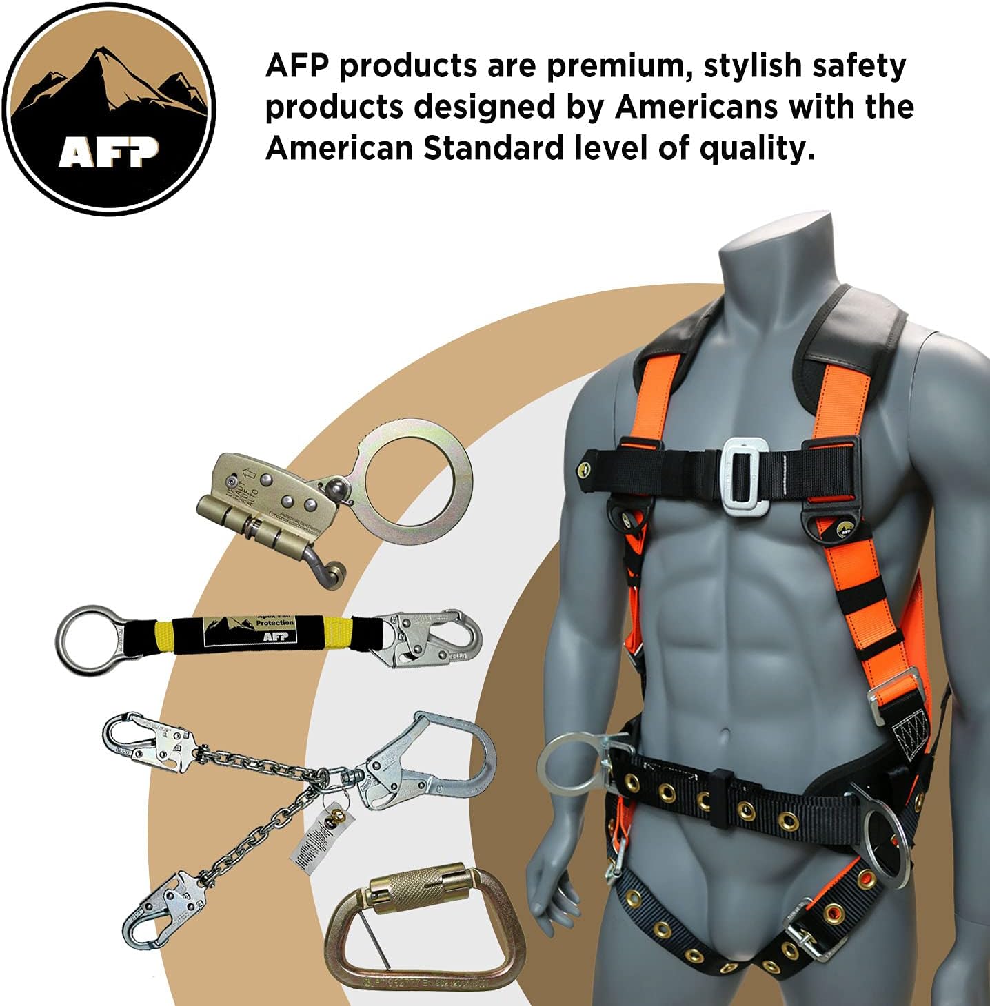 AFP Heavy-Duty 2 D-Ring Aluminum Hardware, Premium Thick 8’’ Padded Back Support Waist Body Belt w/Tongue Buckle & Hi-Viz Premium Stitching, Fall Protection Work Positioning Restraint (OSHA/ANSI PPE) - - 