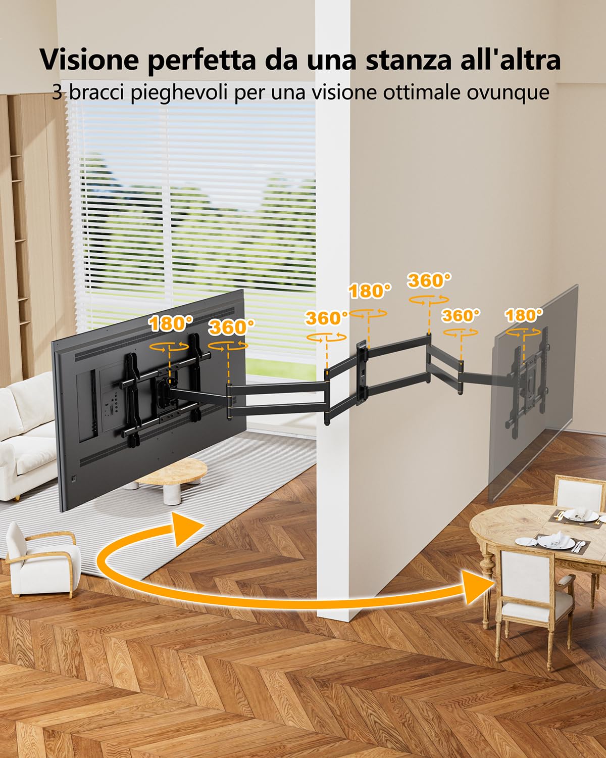 Supporto TV Parete con Braccio Extra Lungo 1016mm per Schermi LCD/LED/OLED da 37-75 Pollici, Staffa TV Girevole Inclinabile ed Estendibile, Braccio TVs ad Angolo VESA 600x400mm fino a 45kg