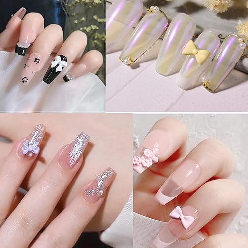 Miniatura 6 de 300 lazos 3D para uñas, variedad de colores, bonitos dijes de uñas, diamantes de imitación de resina mixta, bolas doradas y plateadas, para