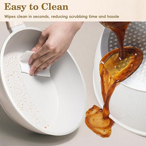 Miniatura 5 de Juego de 12 ollas y sartenes, juegos de utensilios de cocina antiadherentes, de granito blanco, de inducción, saludable, no tóxico, con sartenes,