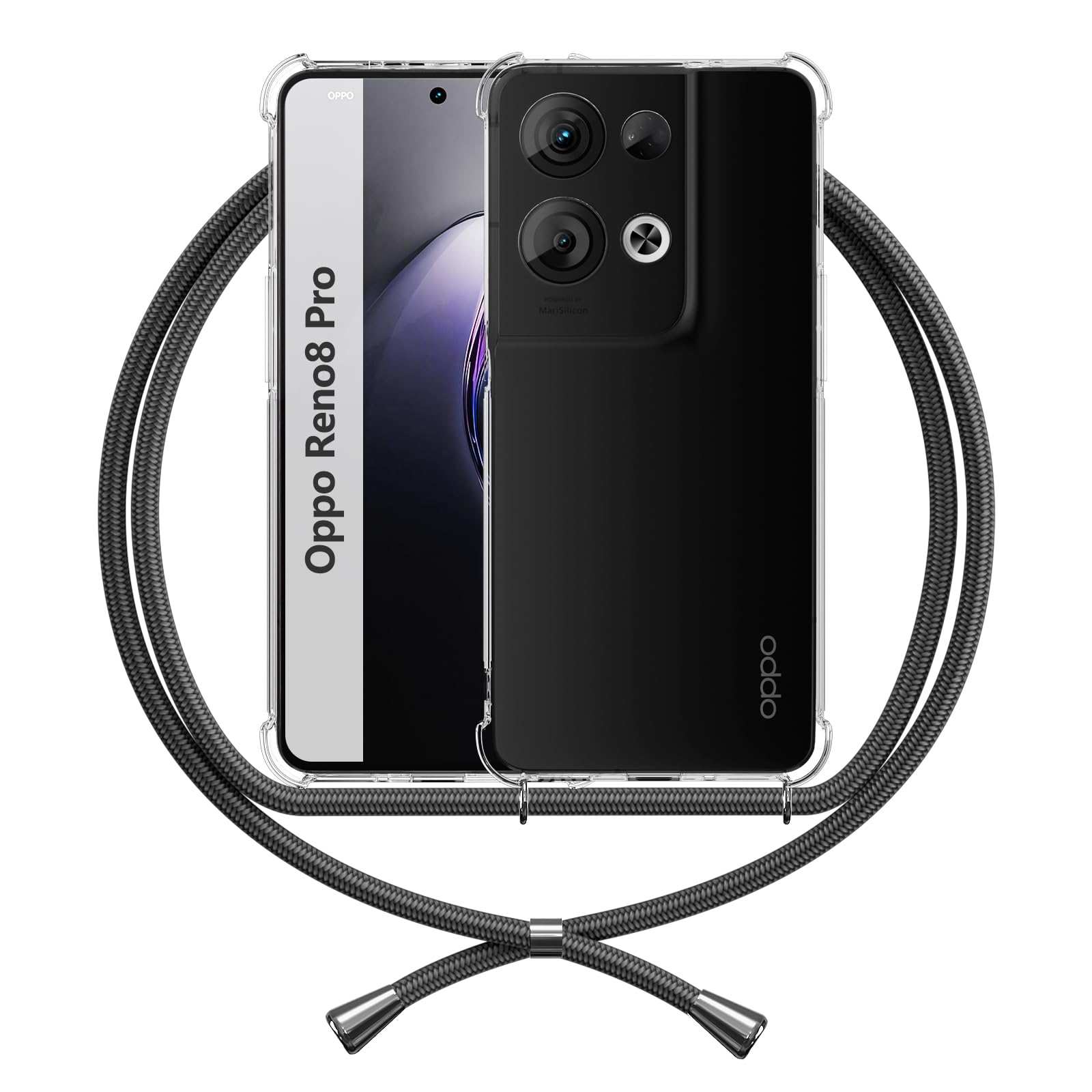 ANFAIRLACE Funda Transparente Con Cordón Colgante Para OPPO Reno 12 Pro, TPU De Silicona, Ajuste Preciso Y Diseño Antirrobo