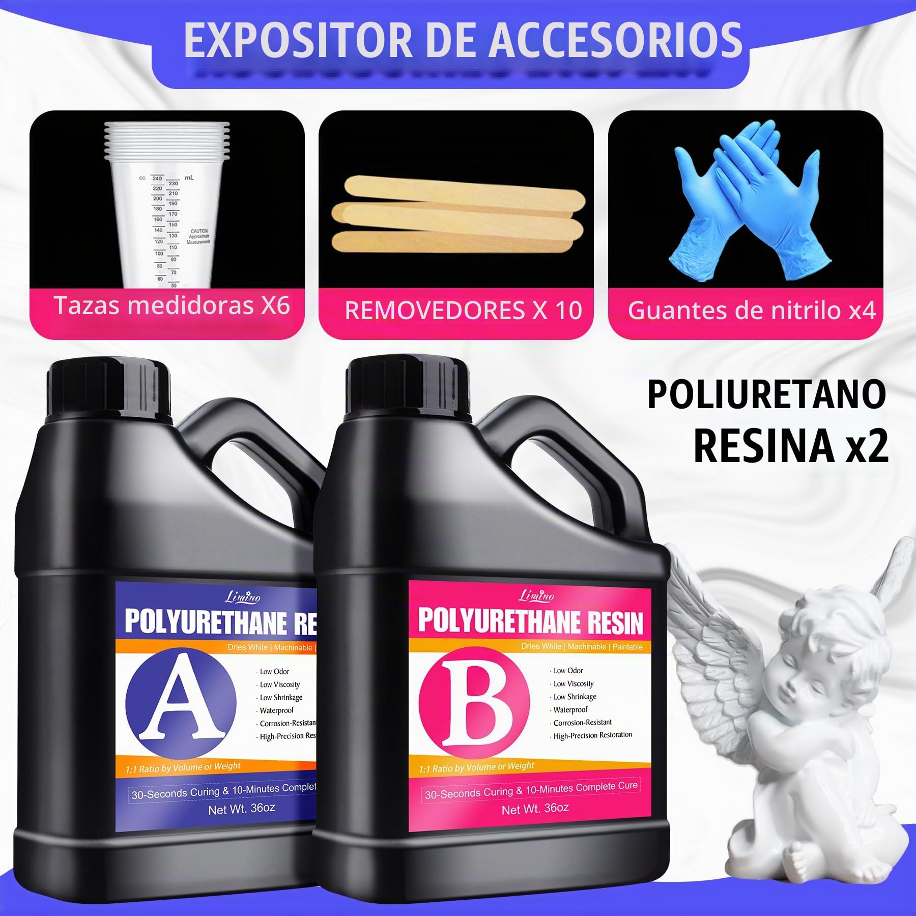 Resina de Poliuretano - Kit de Resina de Fundición 2 Componentes de 2000g de Curado Rápido, Resina Blanca para Pintar, Baja Viscosidad y Bajo Olor, Adecuada para Fundir Modelos, Prototipos, Figuras