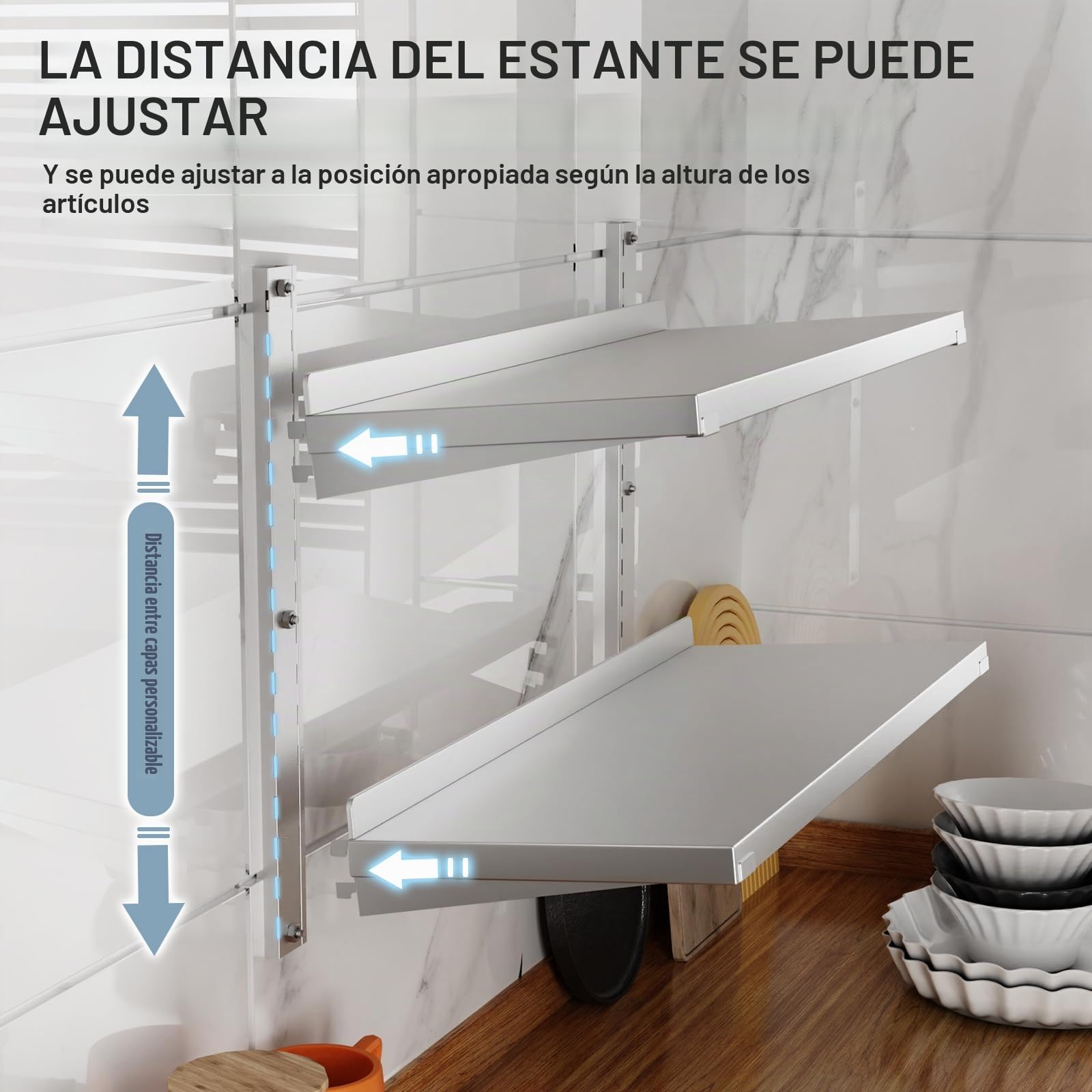 TAIMIKO Estante de Pared para Almacenamiento de Cocina, 2 bandejas, Elementos para Montaje en Pared, diseño Moderno, Acero Inoxidable, (Restaurante, Bar, casa, Cocina, lavadero, Garaje y lavandería)