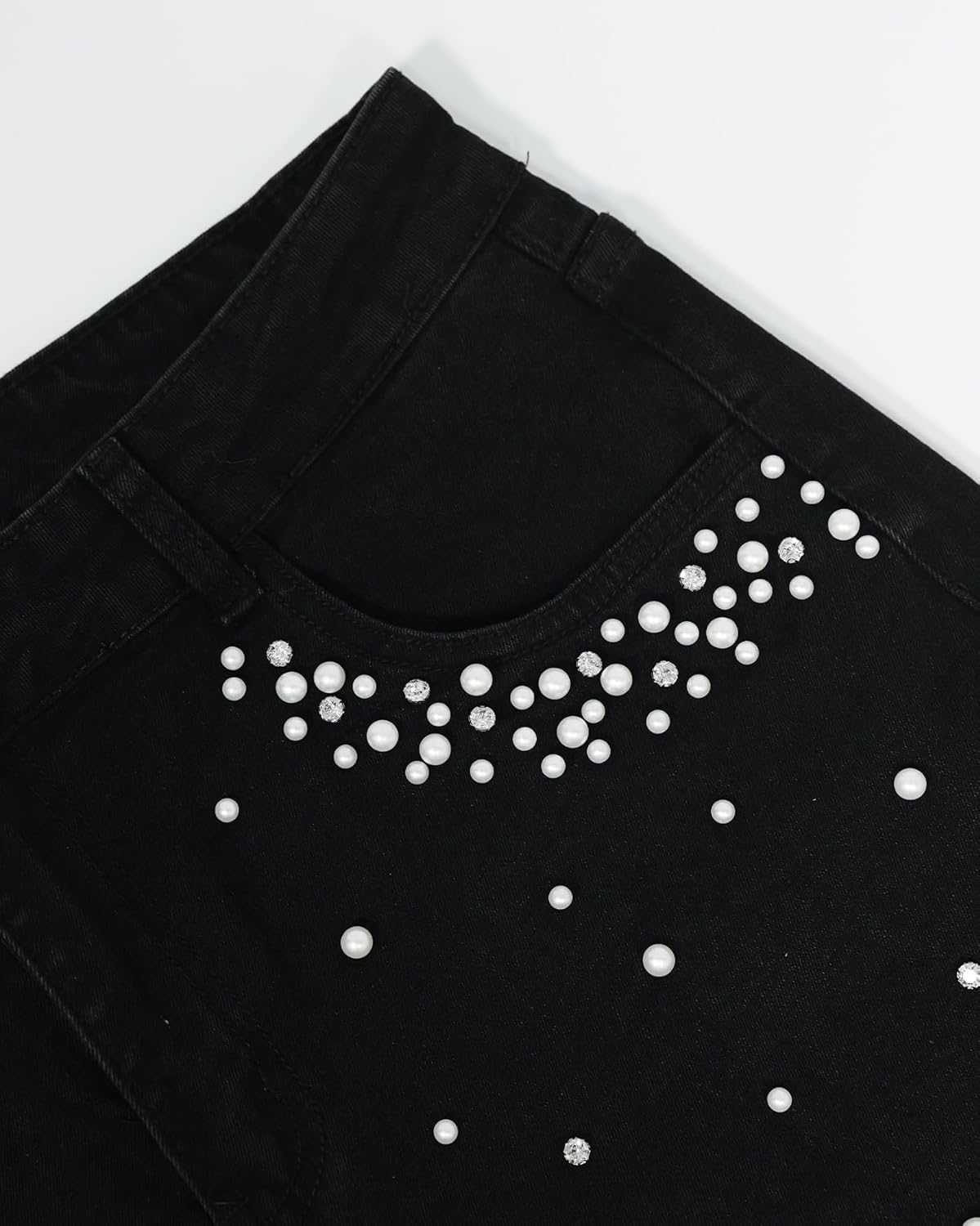 Cyparel Women's Stretch Skinny Jeans Pearl Beaded Fringe Tassels Frayed Butt Lifting Slim Fit Denim Pants - Image 6