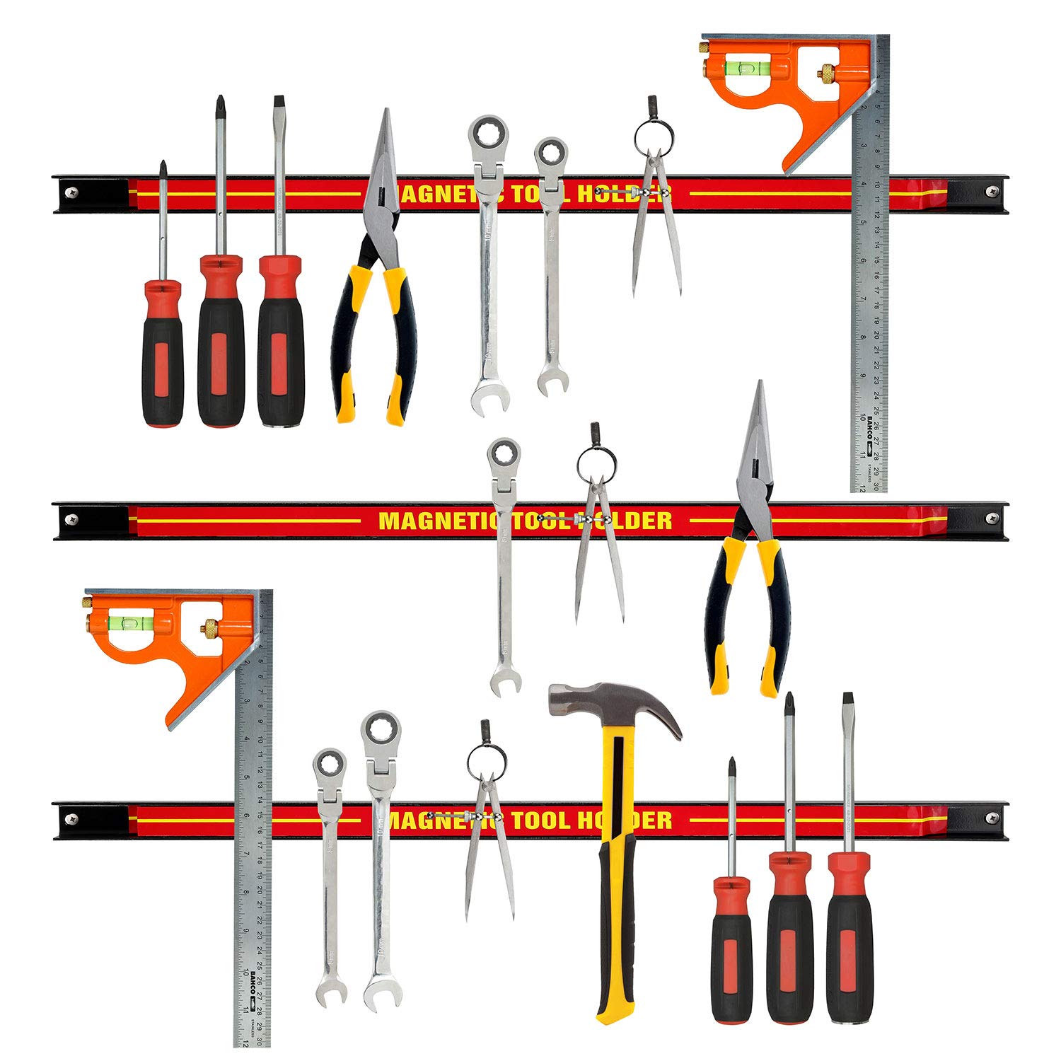 Set of 3 Magnetic Tool Holder Rack - 24 Inch Heavy Duty Garage Wall Holder Strip with Magnet for Screwdriver, Wrench