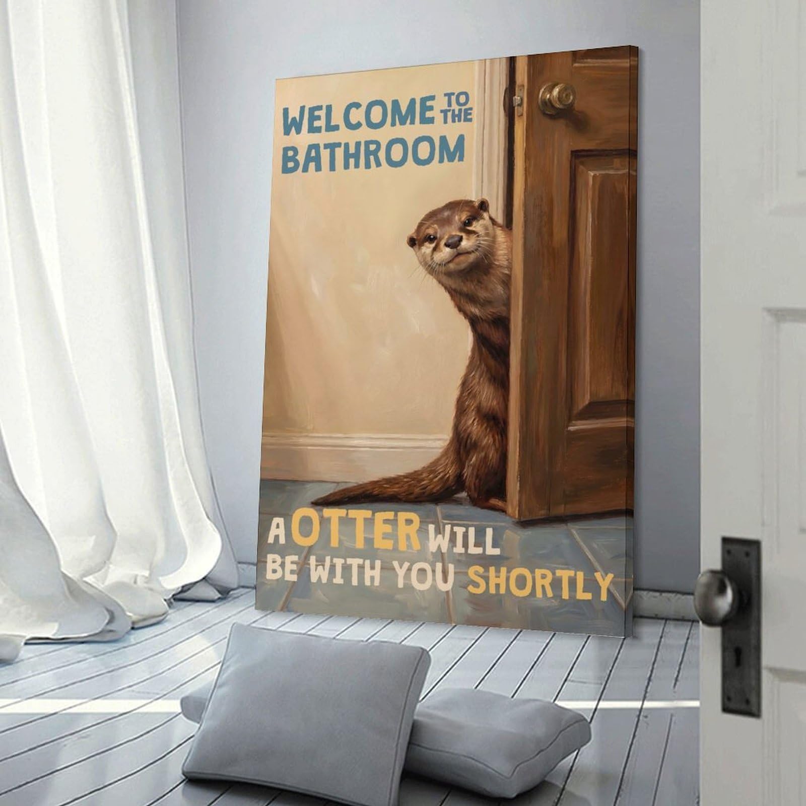 Junmoney Welcome to The Bathroom Otter Home Decor Wall Art, 24x36inch(60x90cm), for Bedroom Walls, Guest Spaces Or Lounges, A Warm Accent for Relaxed Interiors