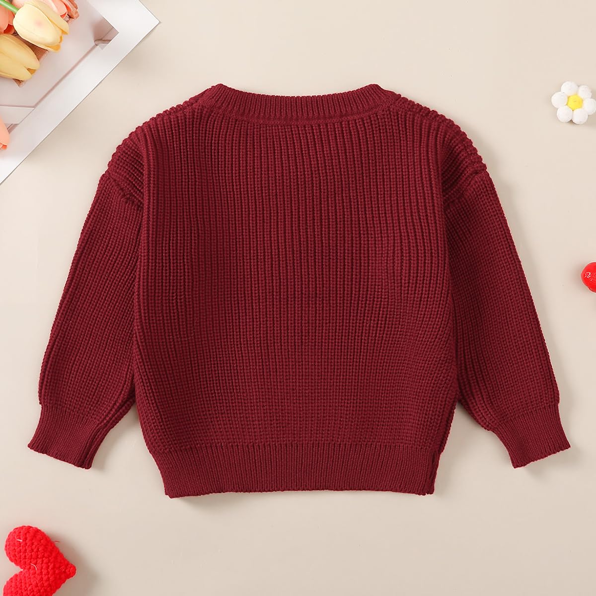 Suéter de Punto con Bordado Floral para Niñas Pequeñas Manga Larga Caliente Sudadera Pullover de Punto Cálida Jersey Ropa para Otoño e Invierno