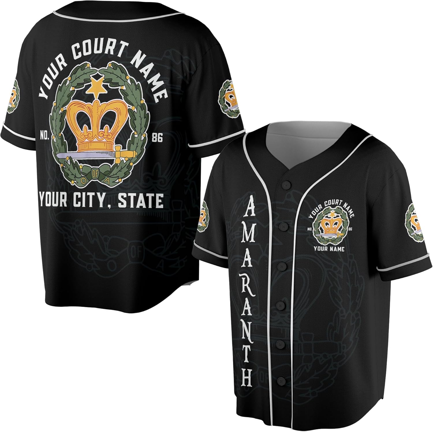Custom Name Court Name Order of The Amaranth OES Freemasonry 3D Baseball Jersey S-5XL