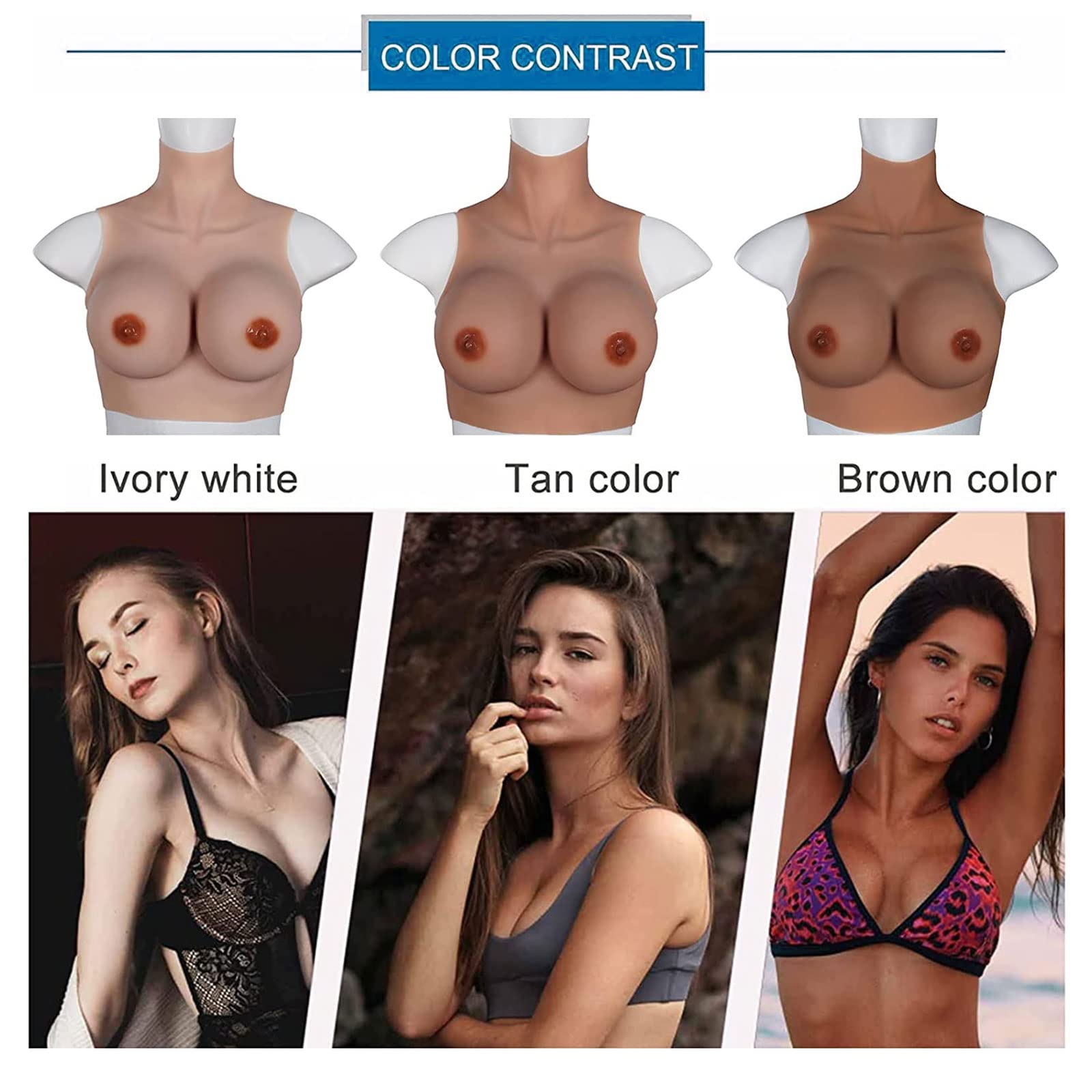 Pechos de Silicona Cuello Alto B-G Cup Falsos Senos para Transgéneros Mastectomía Travestis Drag Queen Cosplay