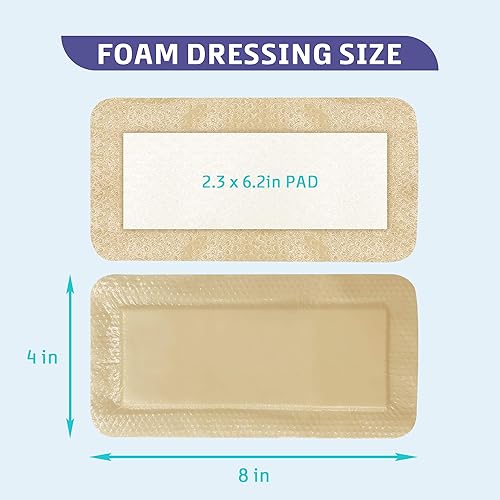 Miniatura 3 de Conkote Apósitos de espuma de silicona de 4 x 8 pulgadas, apósito adhesivo suave para heridas para el cuidado de heridas, caja de 5 apósitos