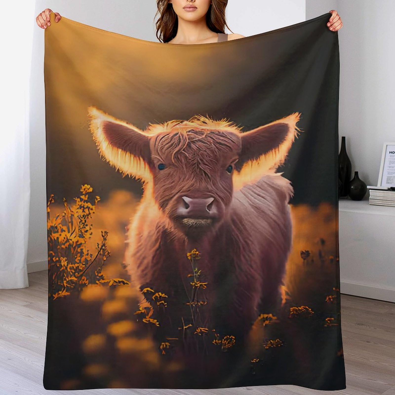LLXXHH Scottish Highland Cows Blanket Anti Pilling Throw Blankets Cozy Durable Throws for Office Couch Cinema Gifts Quality Washable 100×130cm