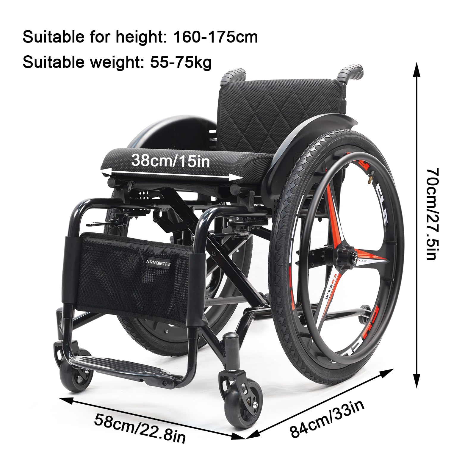 Silla de ruedas plegable todoterreno ultraligera para adultos, silla de ruedas manual autopropulsada de aleación de aluminio con frenos de mano