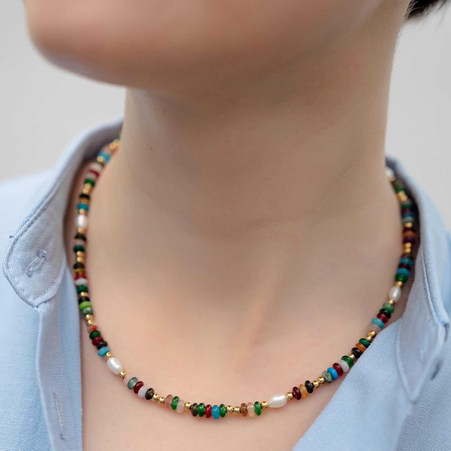 Non Tarnish Beaded Necklaces for Women | Waterproof 18k Real Gold PVD Plated Colorful Necklace for Women | Gemstone, Pearl Necklace | Womens Accessories | Necklaces for Women - Image 2