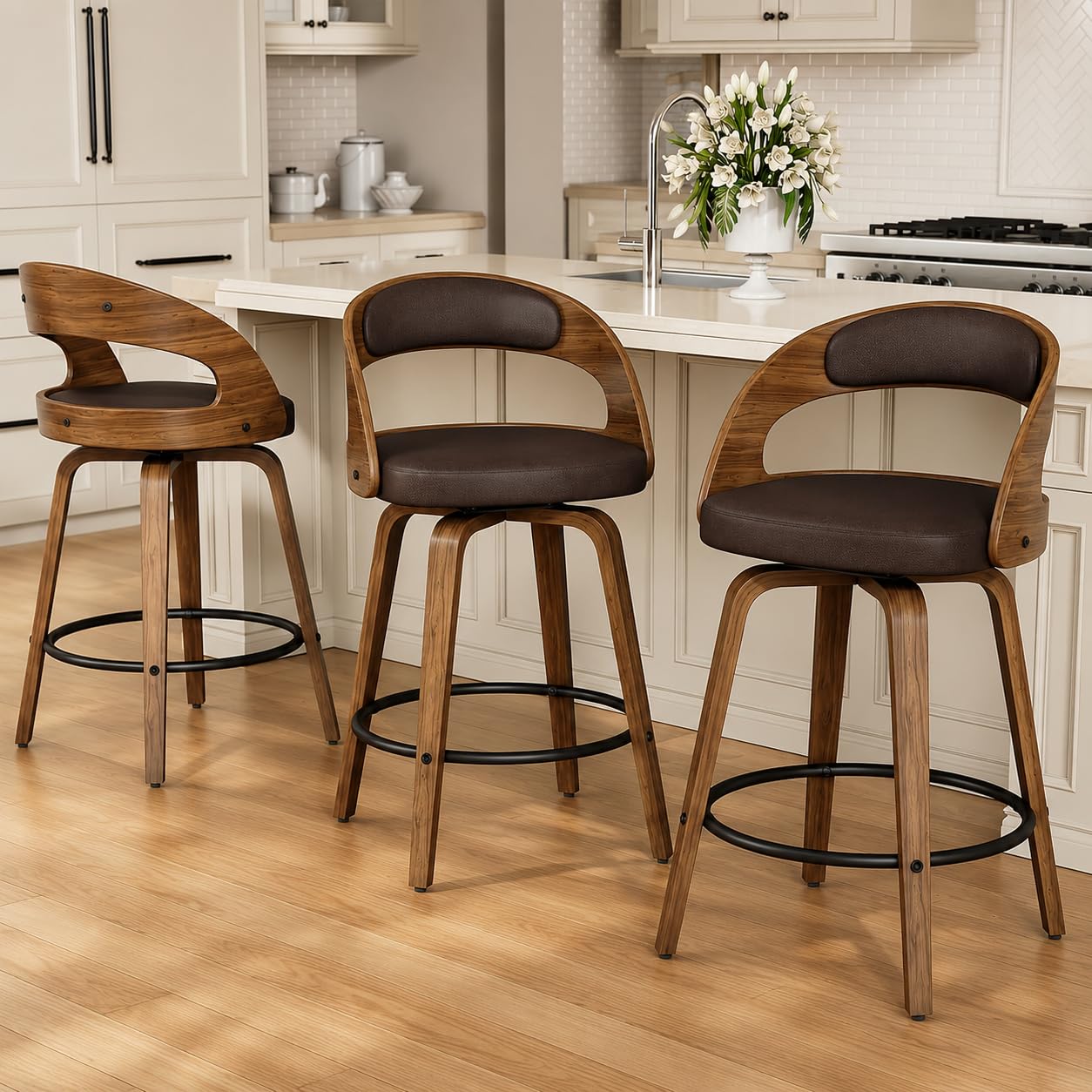 REONEY Swivel Bar Stools Set of 3