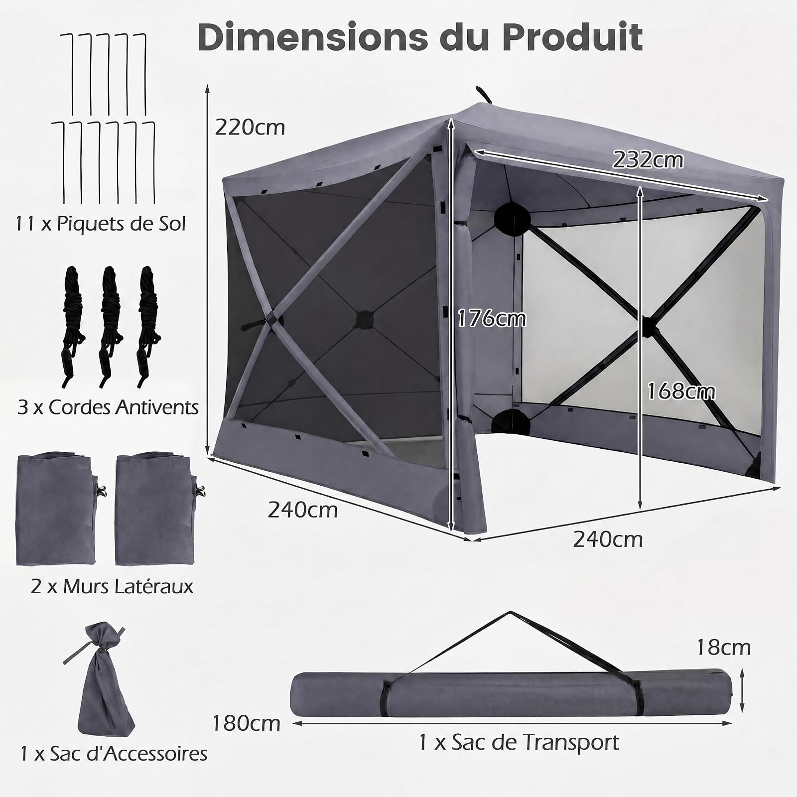 RELAX4LIFE 2,4M Tente Moustiquaire Pop up, Portable pour Activité Plein Air