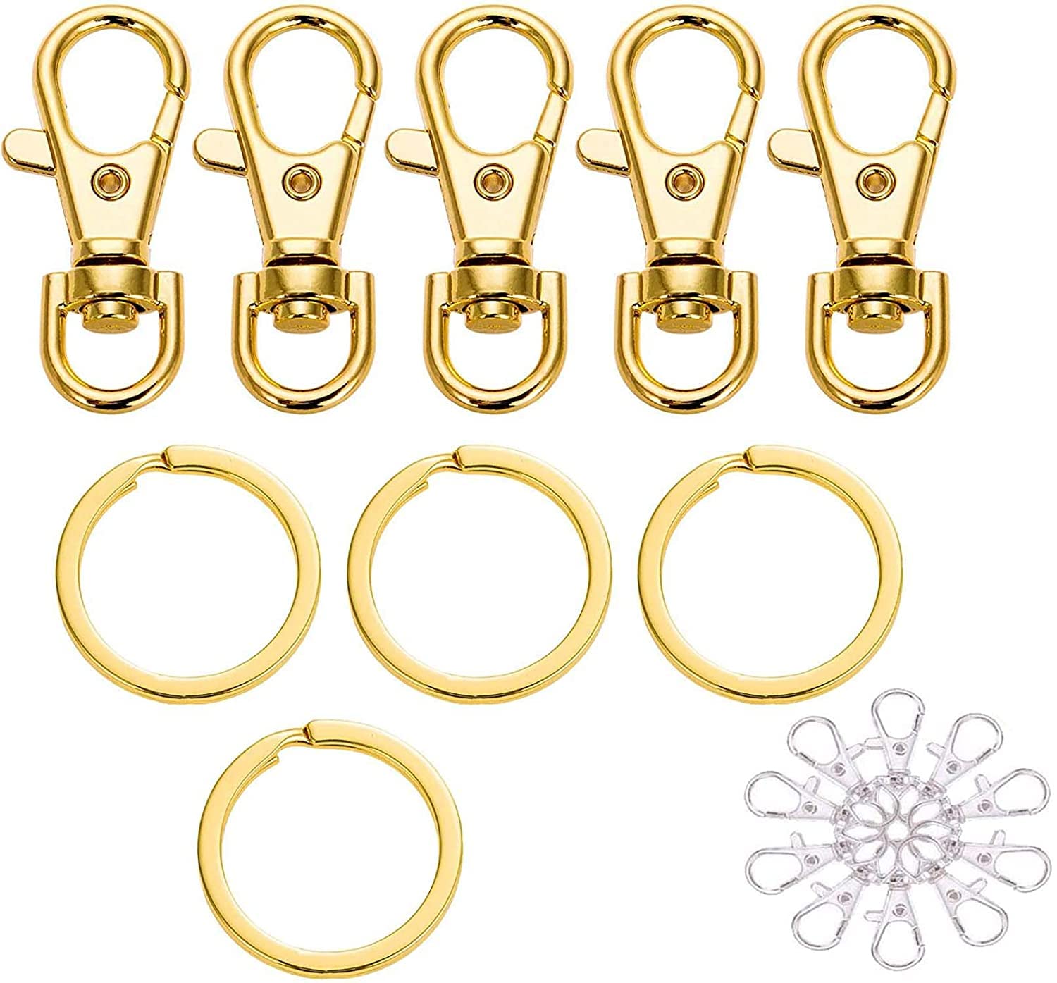 DIY Crafts Pack of 15 Pcs, Gold, Swivel Lobster Claw Clasps + Snap Hook Metal Lobster Claw Clasps Swivel Lanyards Trigger Snap Hooks Strapfor Keychain Key Rings Bags &(Pack of 15 Pcs, Gold)