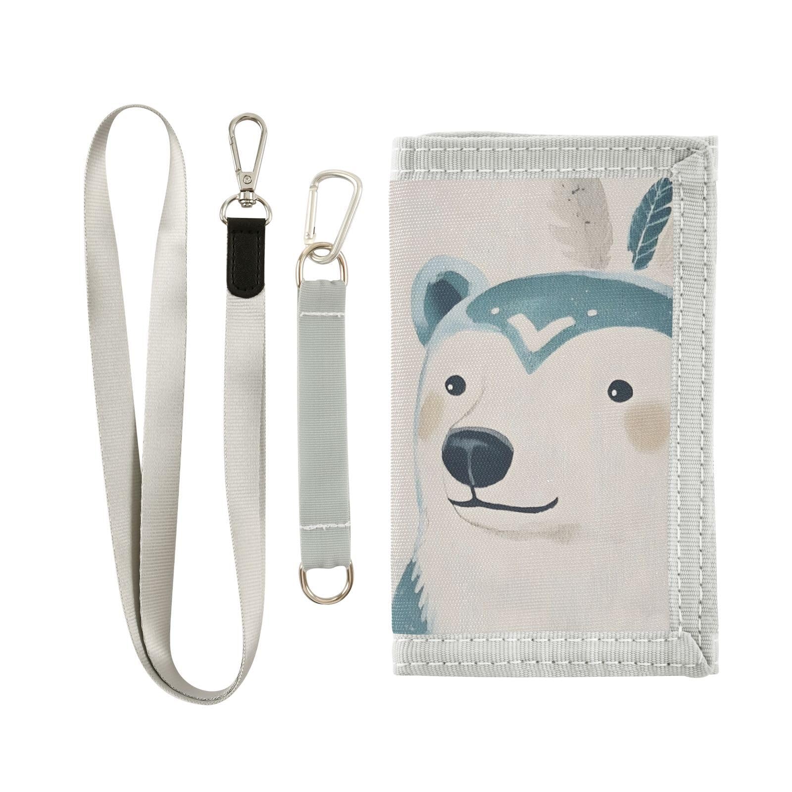 FOLIOSA Indian Bear Cartoon Kids Wallet for Boys Girls Youth, Compact Fabric 4.9×2.9 in