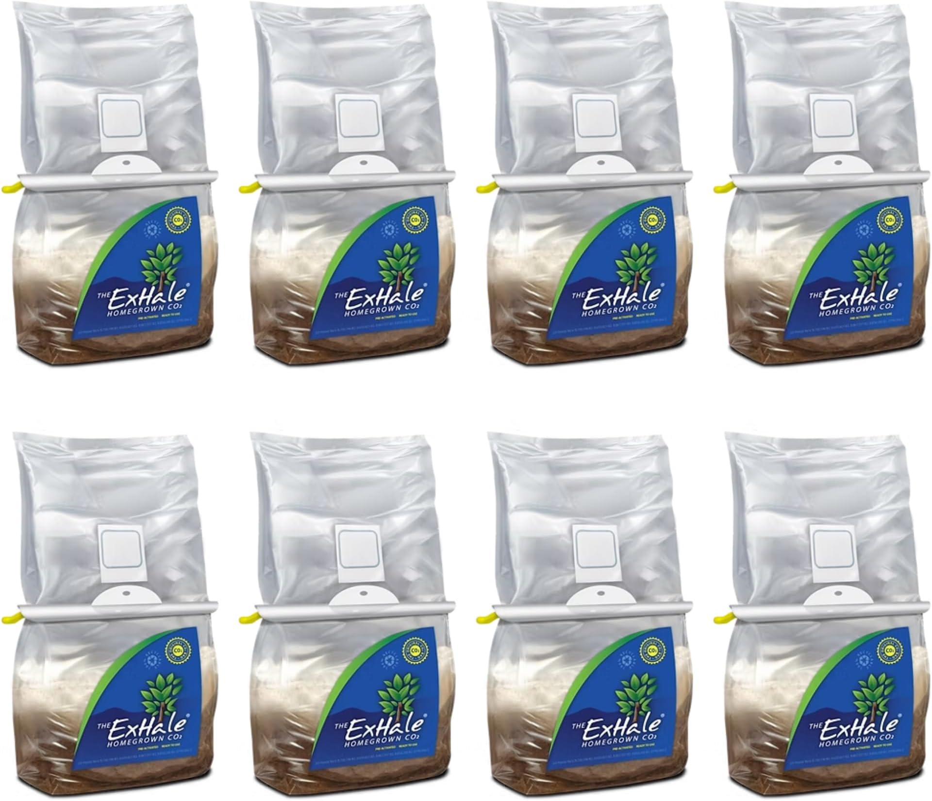 ExHale CO2 Original Grow Bag (8 Pack) - Patented Mycelium Strain for Indoor Grow Rooms, & Carbon Dioxide Enrichment - Boosts CO2 Production for 6 Months - 4 lbs. Each