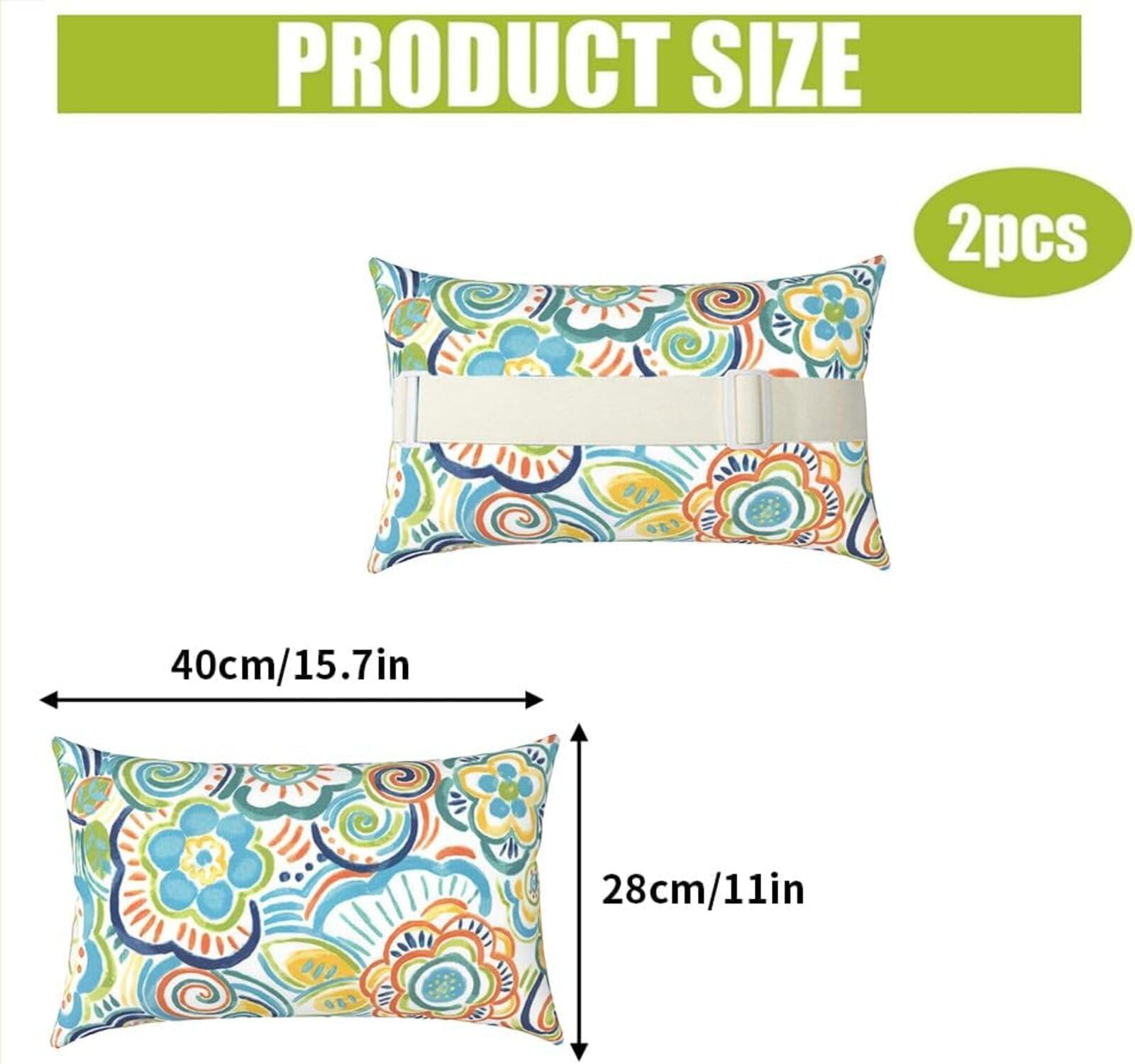 Generico Confezione da 2 Cuscini Poggiatesta per Sdraio IMPERMEABILI con Fascia Antiscivolo - Per Lettino Piscina, Giardino e Chaise Longue (Antimacchia 28x40cm) (G)