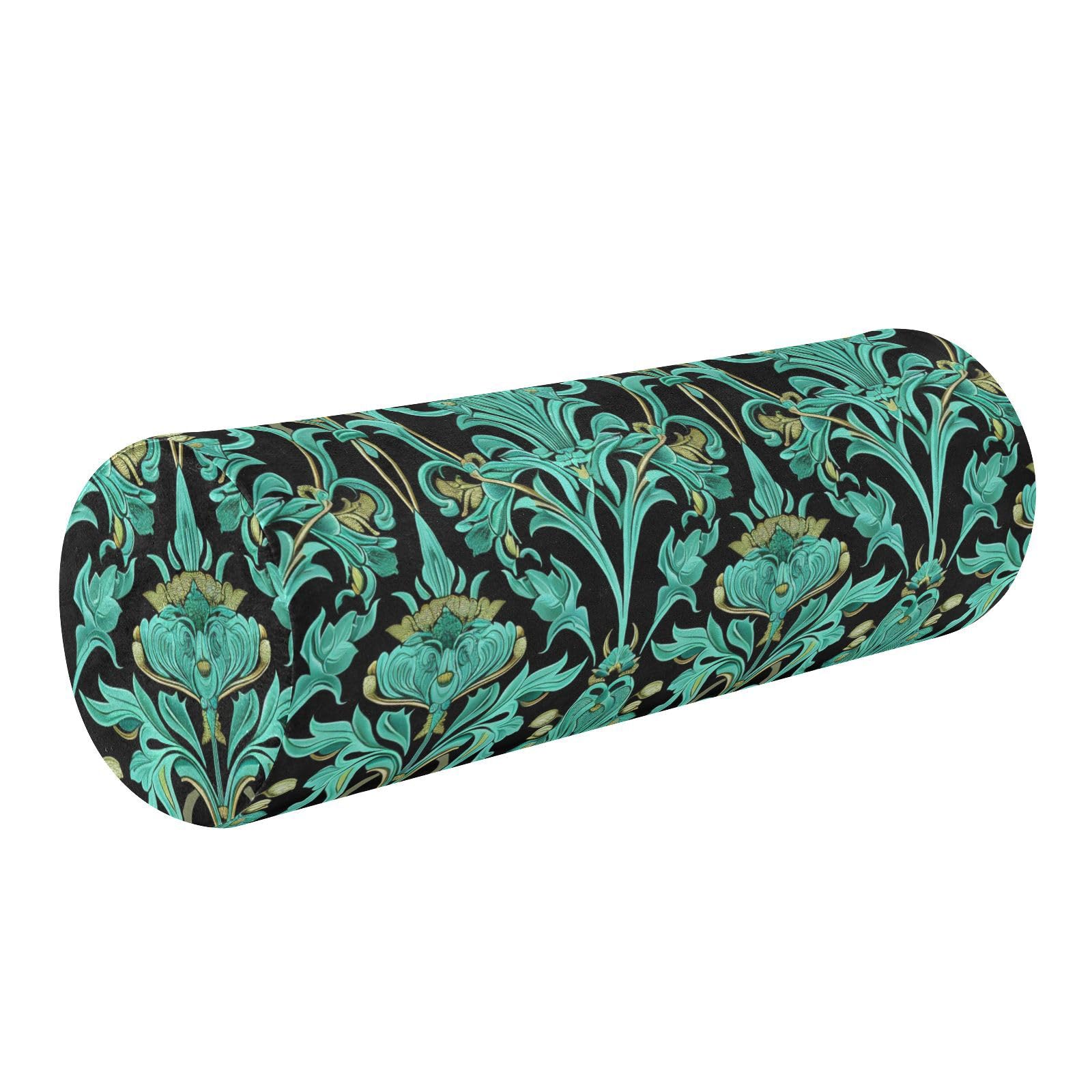 miaozhen William Morris Style Turquoise Paisley Cervical Neck Roll Pillow Knee Bolster Pillow for Legs soporte para el Cuello 5.5''x17''