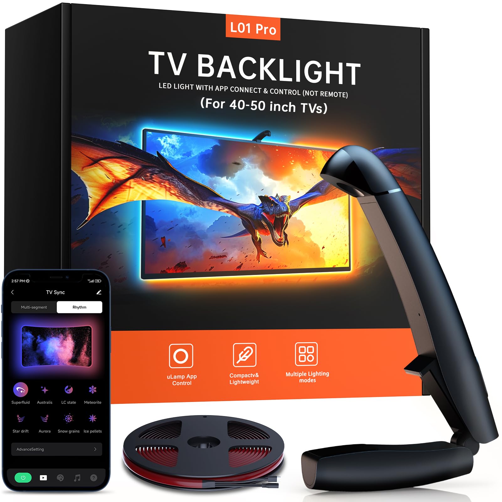 LED Backlight, 11.5ft Cuttable TV Lights with Sensor for 40-50 Inch Screen and PC Monitor, TV Backlight with Sensor, Smart App Control, Game & Music Sync Color Changing Light โ image 1