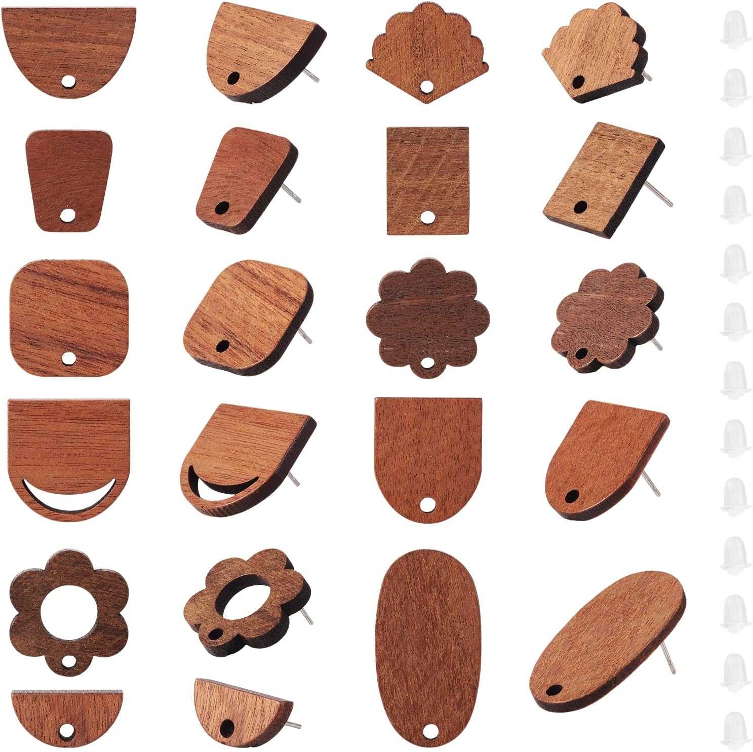 PH PandaHall 22Pairs Walnut Wood Stud Earring Posts Oval Round Square Wooden Earrings Pin Studs with Earring Back for Dangle Earring Jewelry Making, MAK-FW0001-01-Yilisi