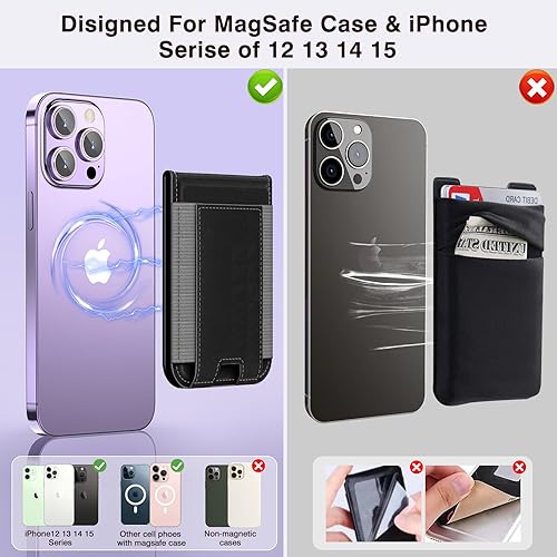 Miniatura 4 de Cartera MagSafe para iPhone 1615141312, soporte magnético para 6 tarjetas, cartera magnética de cuero para teléfono con bloqueo RFID
