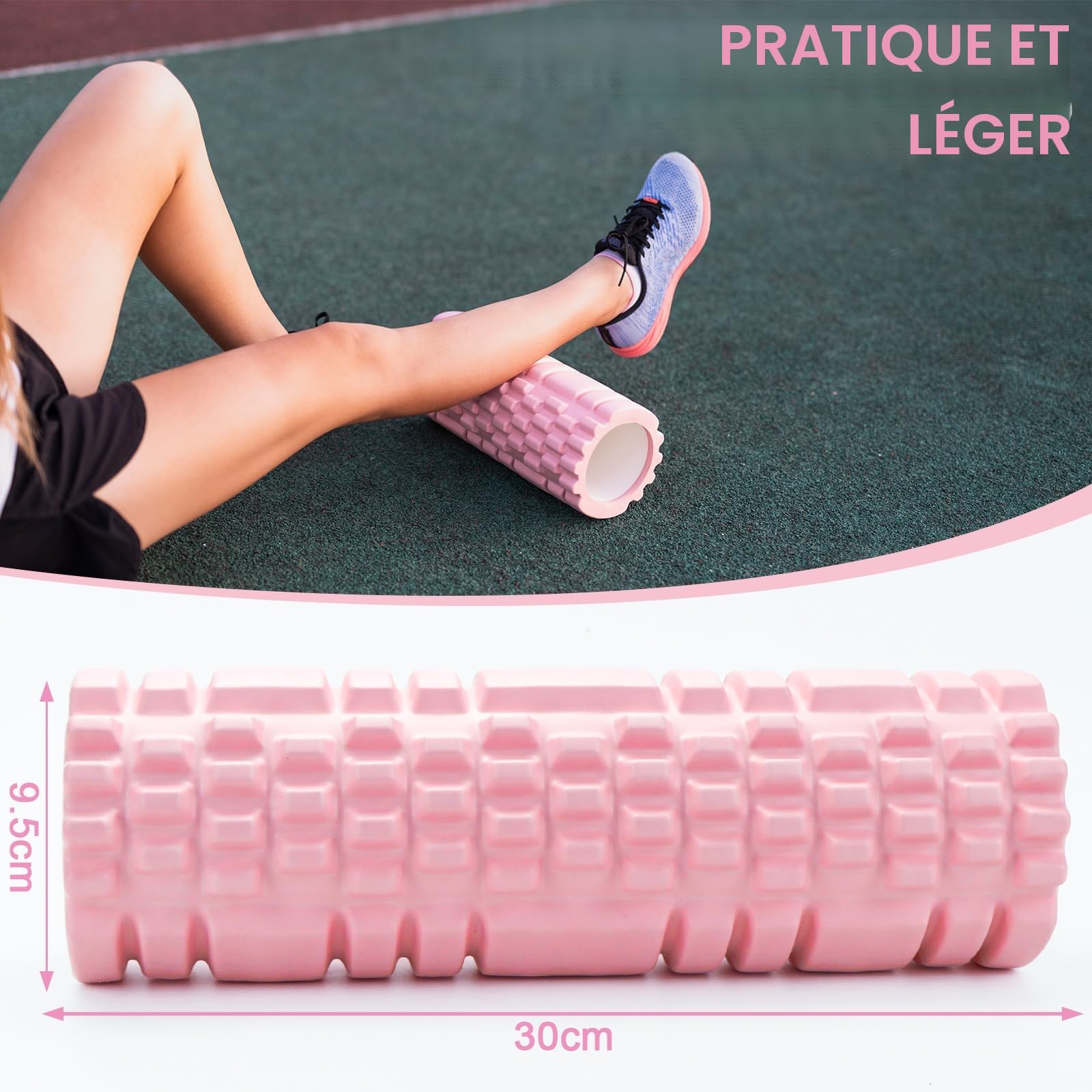 Rouleau de Massage Foam Roller Pilates Colonne Yoga Rose Rouleau de Mousse Multifonction Idéal pour le Renforcement Musculaire le Fitness et le Massage des Fascias, Utilisé à la Maison et au Gymnase.
