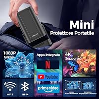 Mini proiector portabil 4K Alwtniet HY310, 1080P, Android, WiFi 6, BT 5.4, 260 ANSI, focalizare automată, corecție trapez, rotație 180 grade, HDMI, U 2
