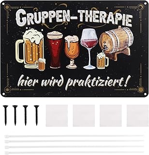 Cartel de chapa de bar, 20 x 30 cm, retro, divertido cartel de metal con frases "Gruppen-Therapie hier wird praktiziert" p...